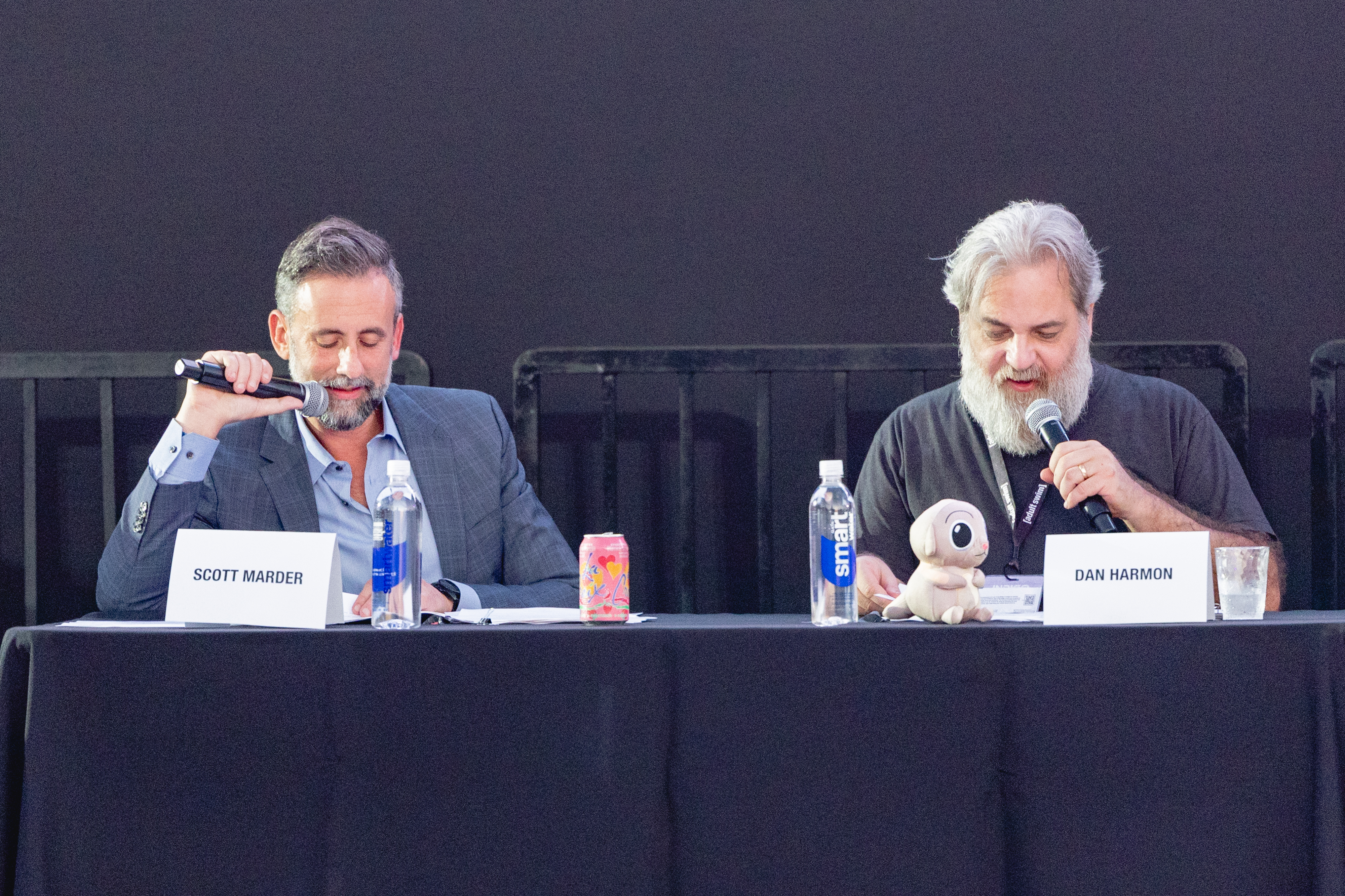 SAN DIEGO, CALIFORNIA - JULY 24: Scott Marder and Dan Harmon speak onstage during the Rick and Morty Live Read at Adult Swim on the Green at San Diego Comic Con on July 24, 2026 in San Diego, California. (Photo by Emma McIntyre/Getty Images for Adult Swim)