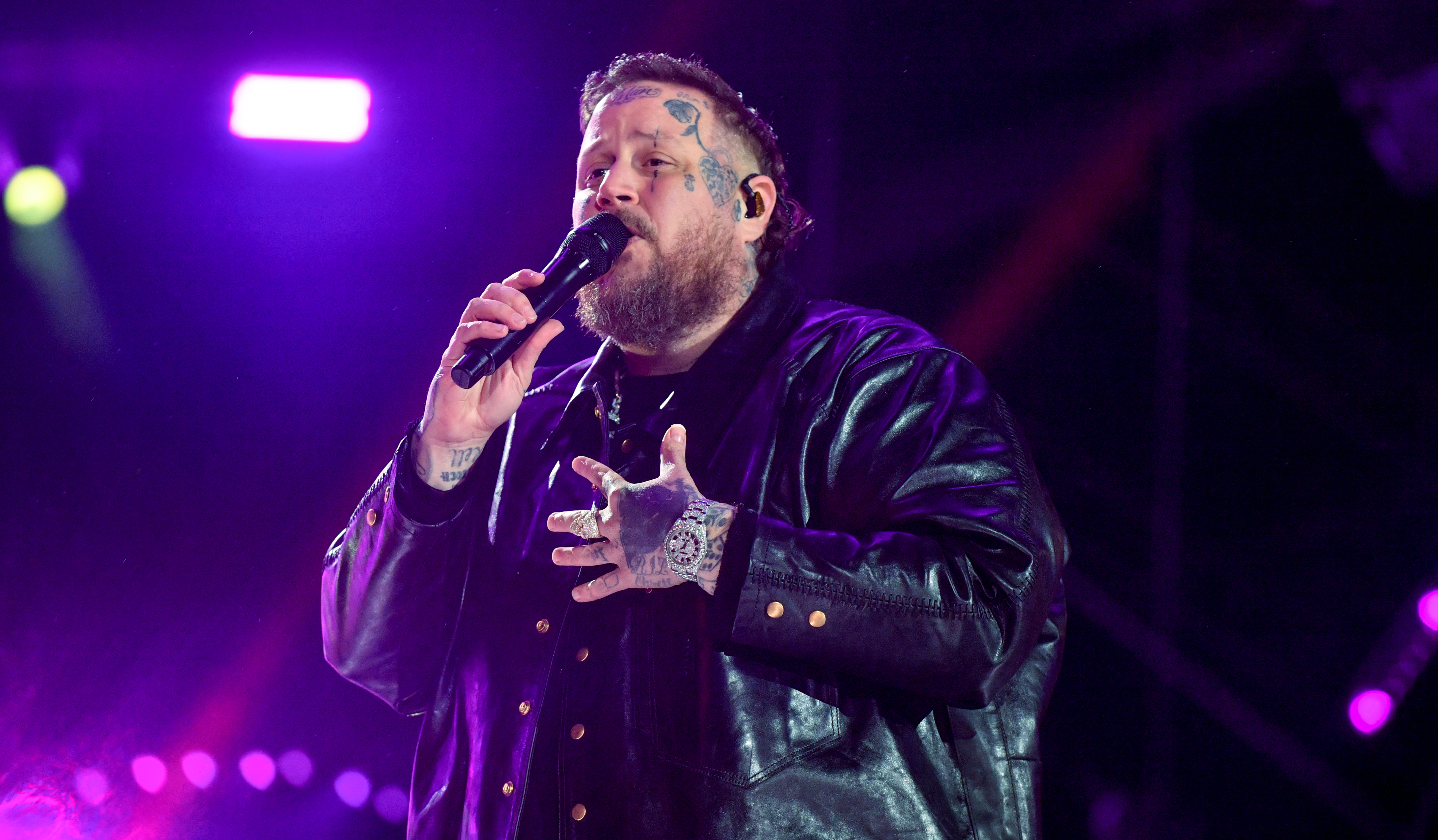 NASHVILLE, TENNESSEE - DECEMBER 31: Recording Artist Jelly Roll performs on stage during New Year's Eve Live Nashville's Big Bash at Bicentennial Capitol Mall State Park on December 31, 2024 in Nashville, Tennessee. (Photo by Jason Davis/Getty Images)