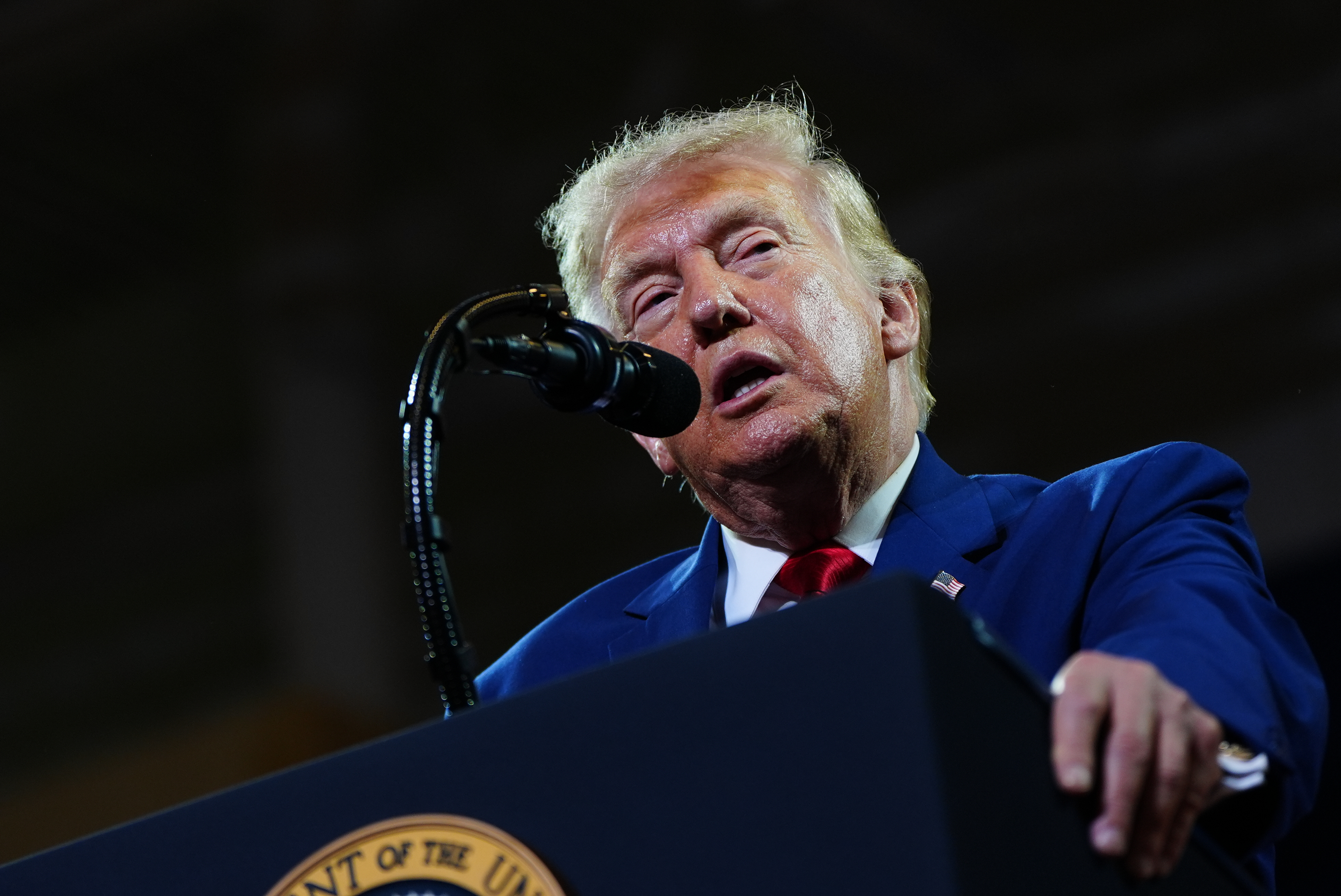 President Donald Trump speaks at Wheeler High School, Wednesday, July 22, 2026, in Marietta, Ga. (AP Photo/Julia Demaree Nikhinson)