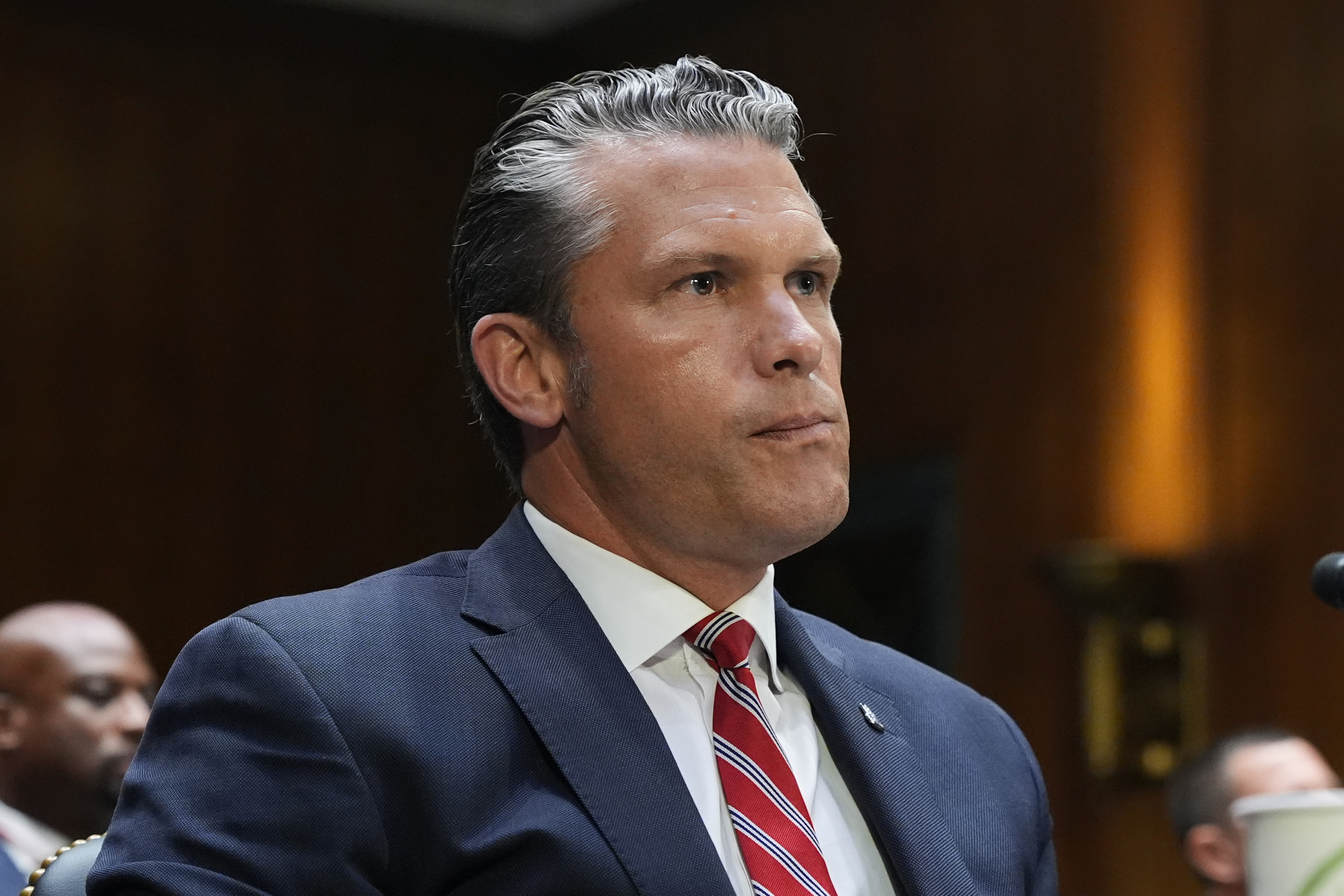 Defense Secretary Pete Hegseth listens at a Senate Appropriations Committee hearing, Tuesday, July 21, 2026, on Capitol Hill in Washington. (AP Photo/Jacquelyn Martin)