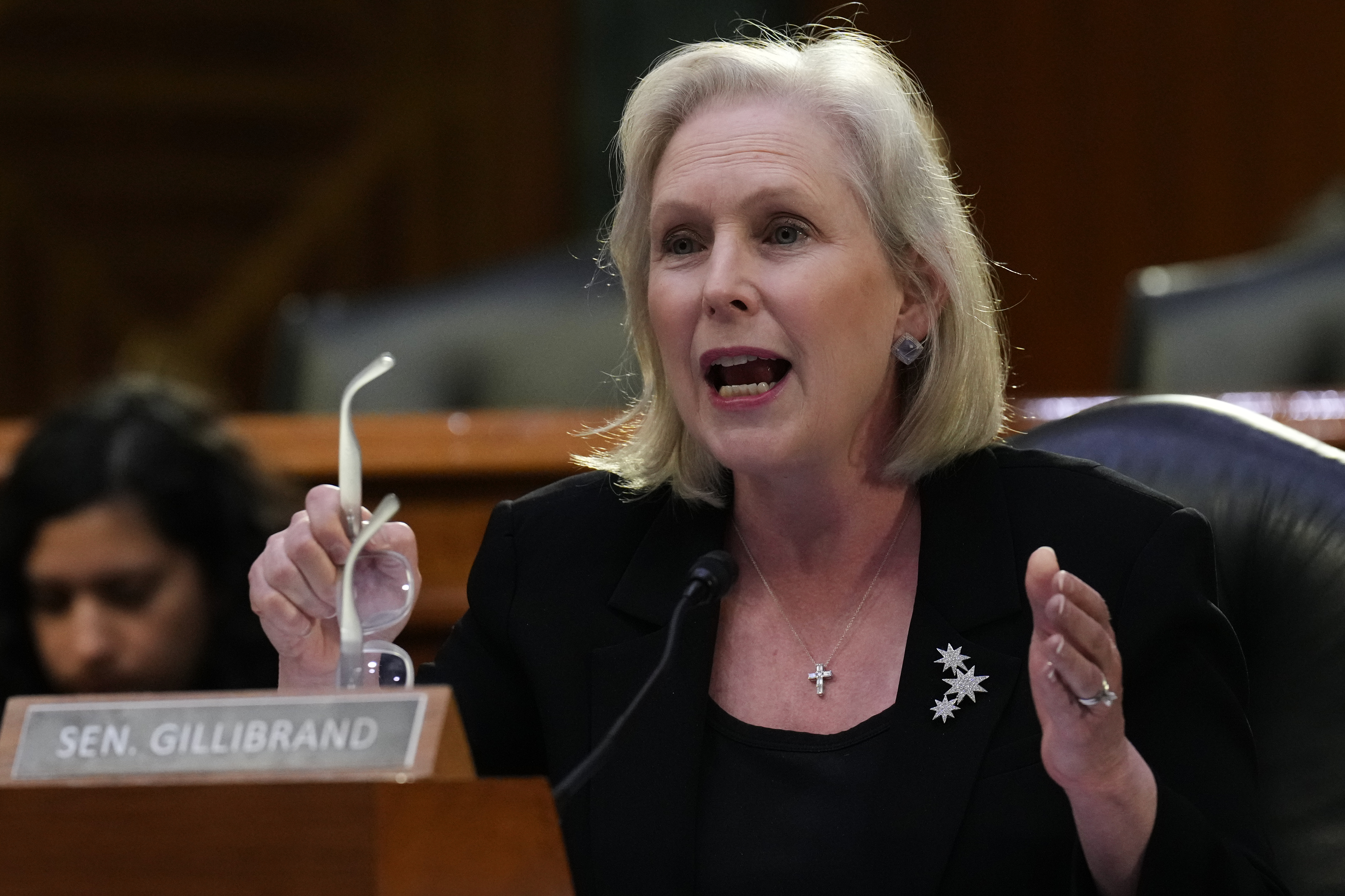 Sen. Kirsten Gillibrand, D-N.Y., questions Defense Secretary Pete Hegseth at a Senate Appropriations Committee hearing, Tuesday, July 21, 2026, on Capitol Hill in Washington. (AP Photo/Jacquelyn Martin)