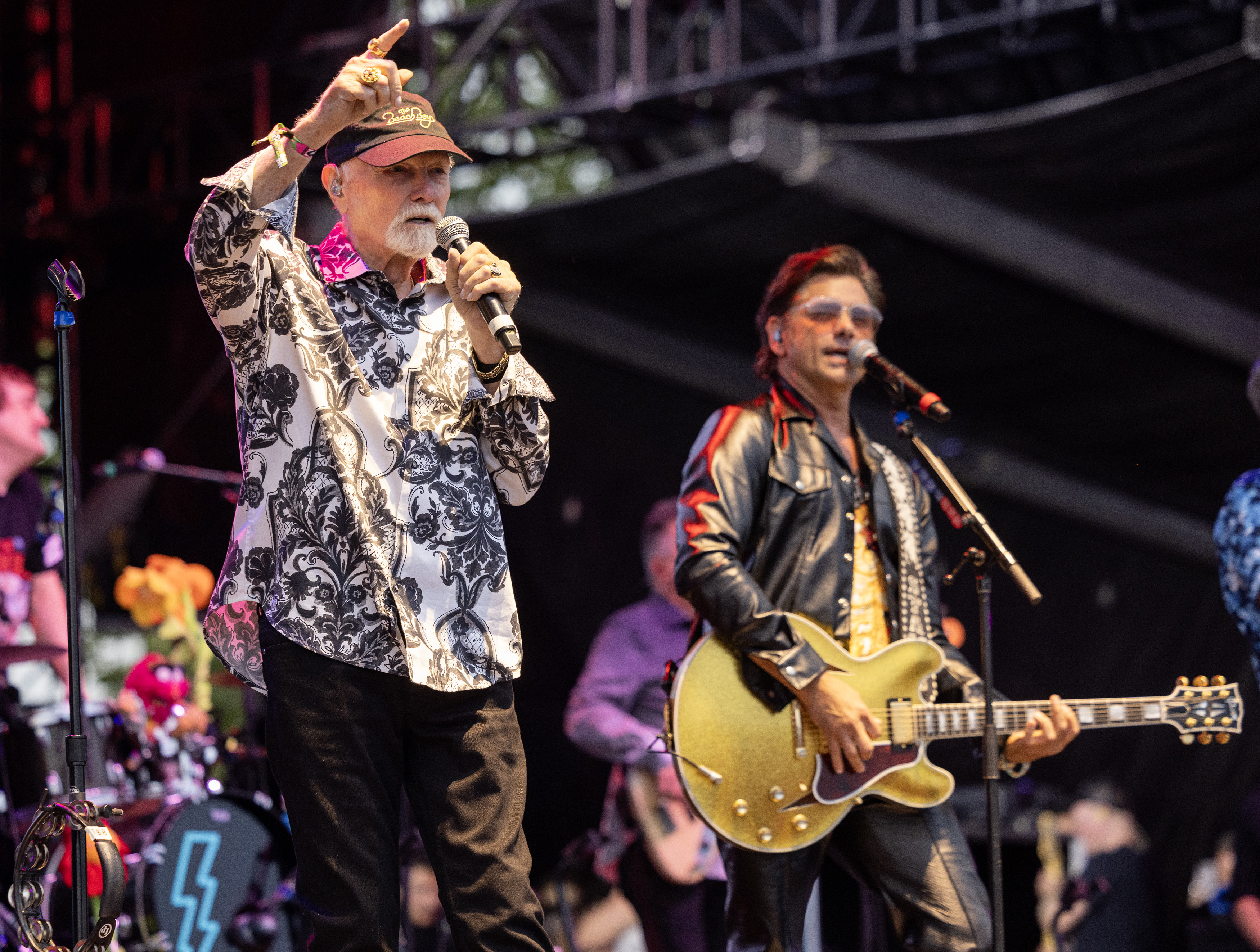 CHICAGO, ILLINOIS - SEPTEMBER 20: Mike Love and John Stamos of The Beach Boys perform during Riot Fest at Douglass Park on September 20, 2025 in Chicago, Illinois. (Photo by Barry Brecheisen/Getty Images)