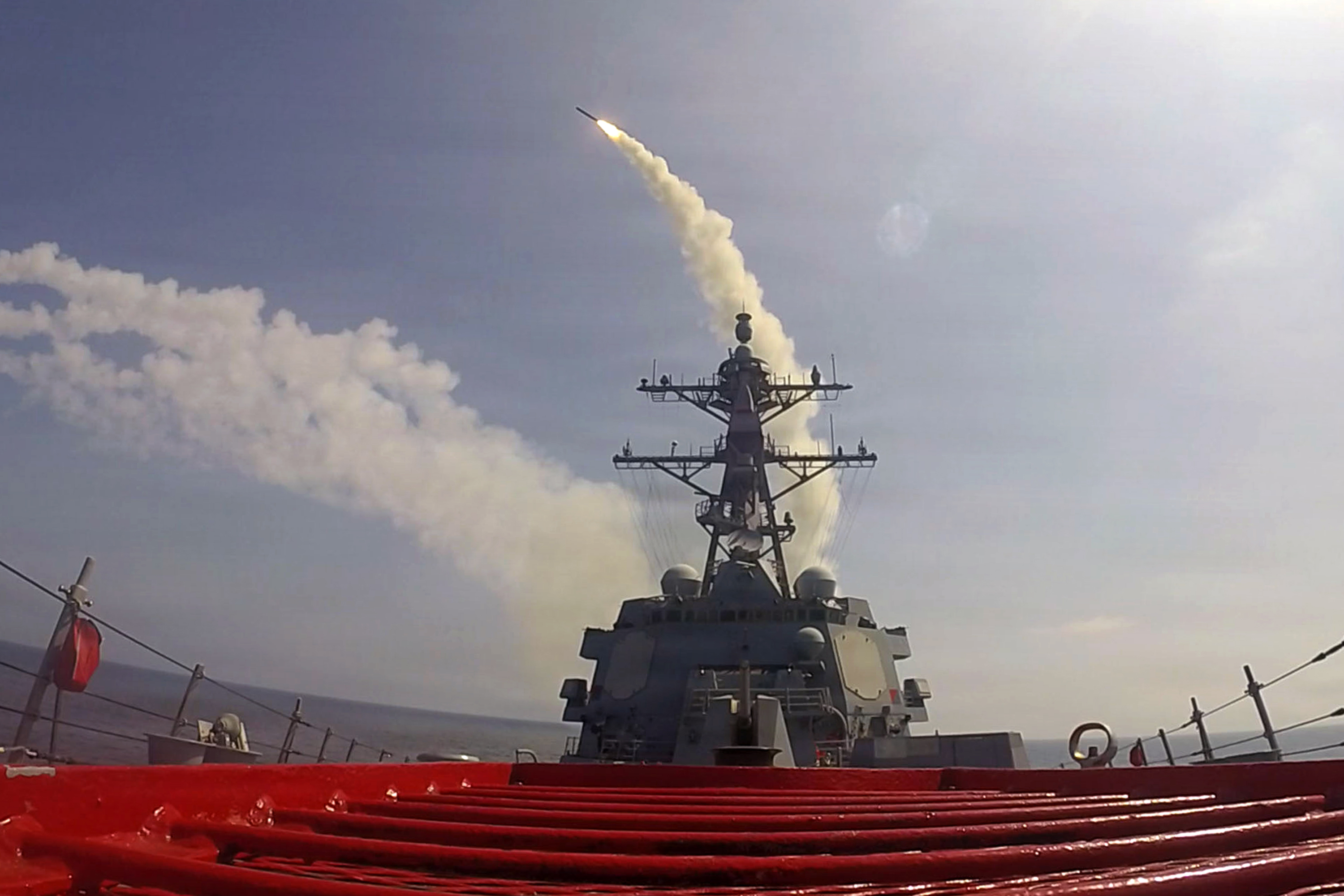 Arleigh Burke-class guided-missile destroyer USS Frank E. Petersen Jr. (DDG 121) fires a Tomahawk Land Attack Missile during operations in support of Operation Epic Fury, Feb. 28, 2026. (U.S. Navy Photo)