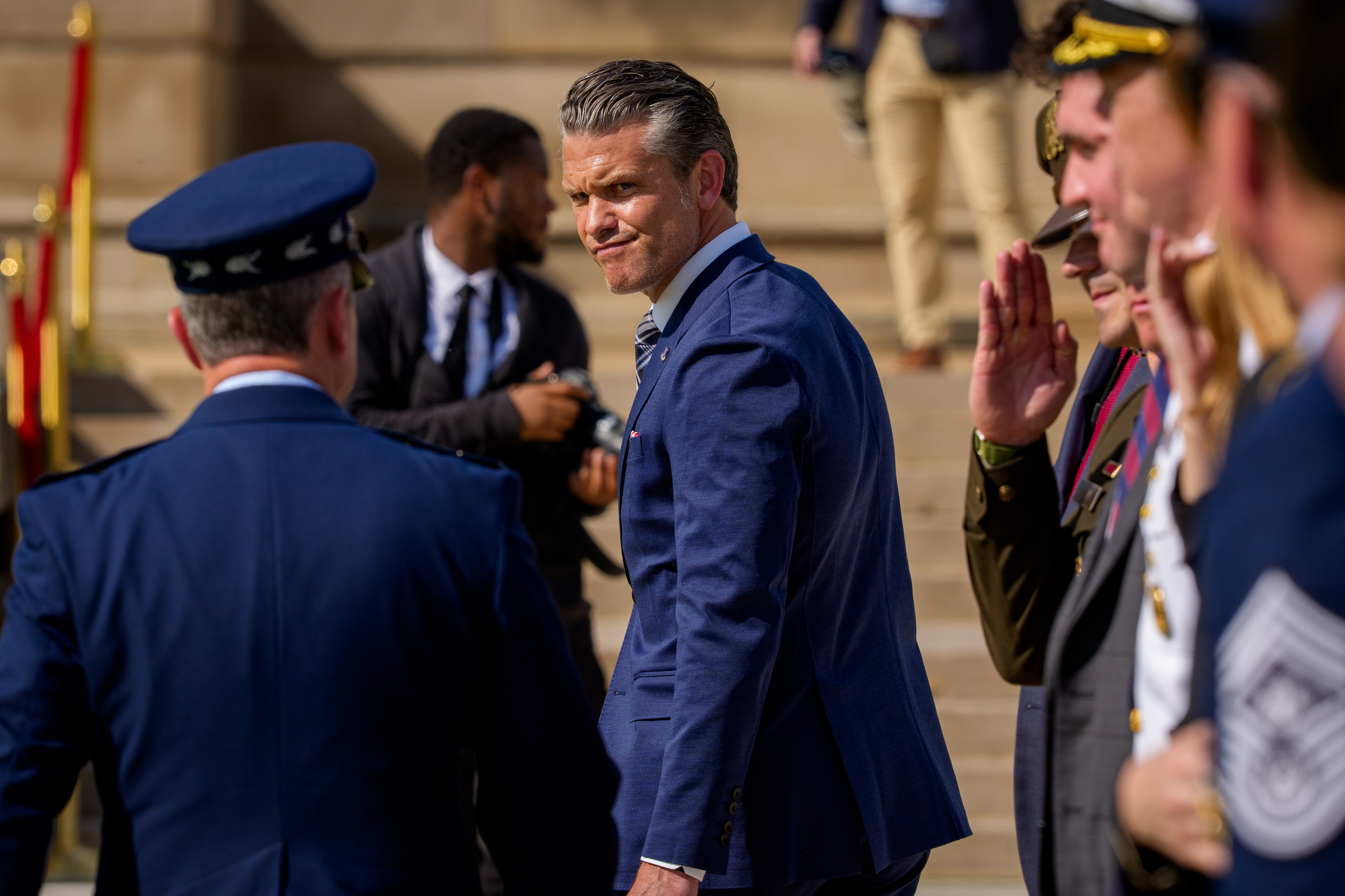 Secretary of War Pete Hegseth during Department of War's 2026 National POW/MIA Recognition Day Ceremony on the Pentagon River Terrace Parade Field on September 18, 2026 in Arlington, Virginia (Photo by Andrew Harnik/Getty Images)