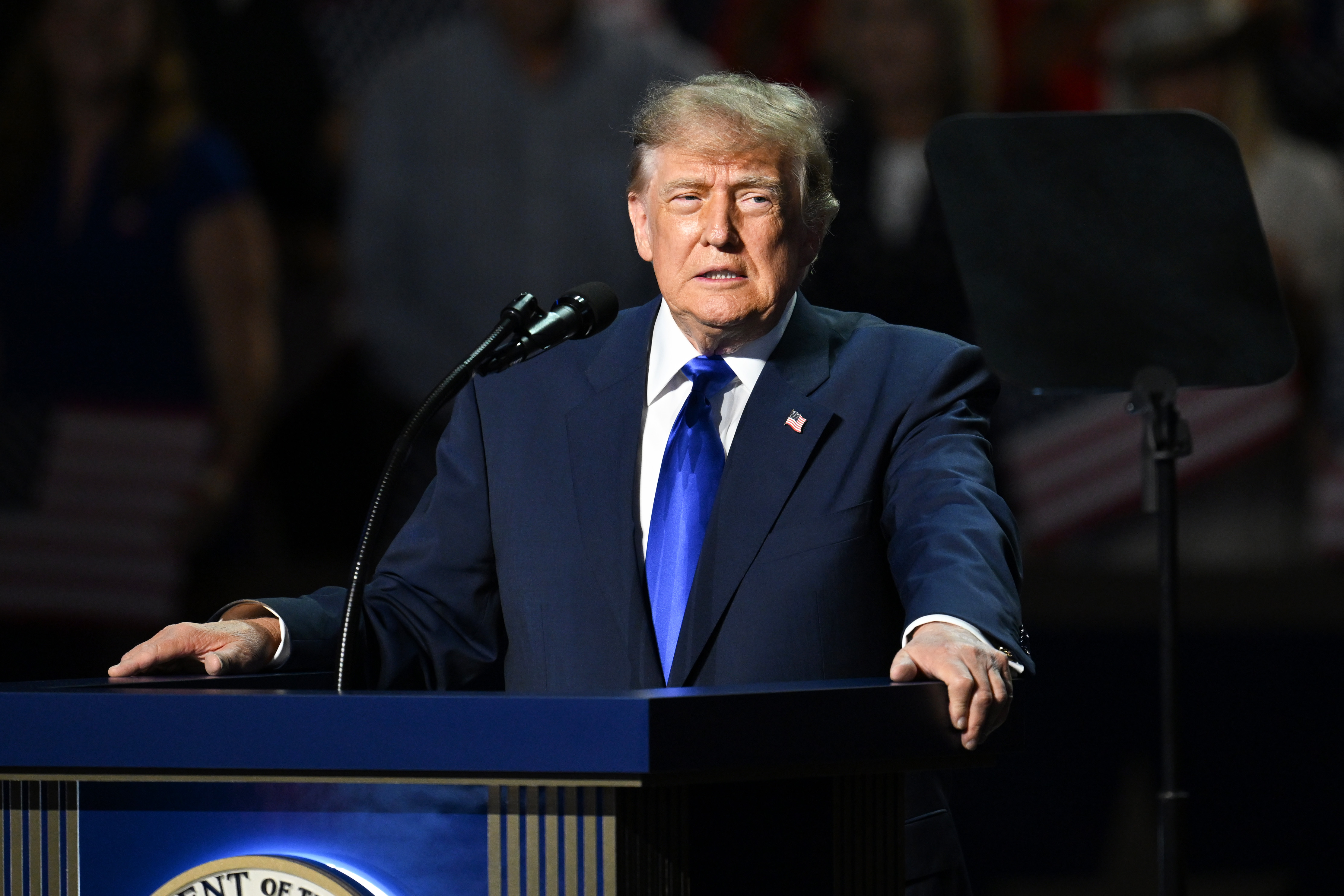 DALLAS, TEXAS - SEPTEMBER 09: U.S. President Donald Trump speaks on stage on the first day of the 2026 Republican National Convention at the American Airlines Center on September 09, 2026 in Dallas, Texas. U.S. President Donald Trump will headline the Republican National Committee's first-ever midterm convention as he aims to highlight his administration’s achievements and rally support for GOP candidates just two months before the upcoming elections being held on November 3. (Photo by Brandon Bell/Getty Images)