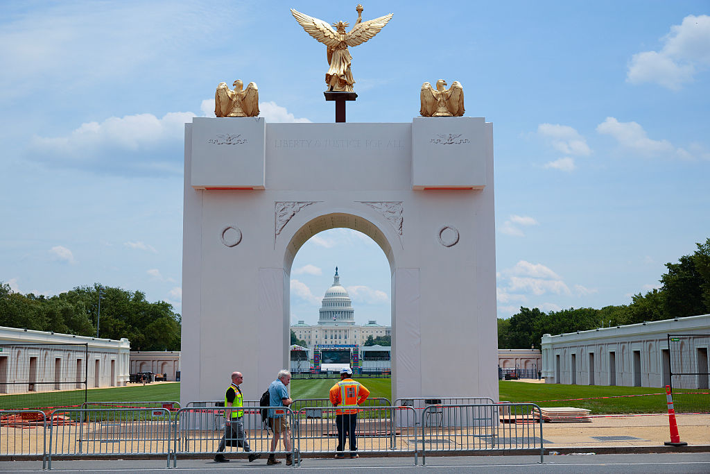 WASHINGTON, DC - JUNE 22: A scale replica of President Donald Trump's 250-foot-tall
