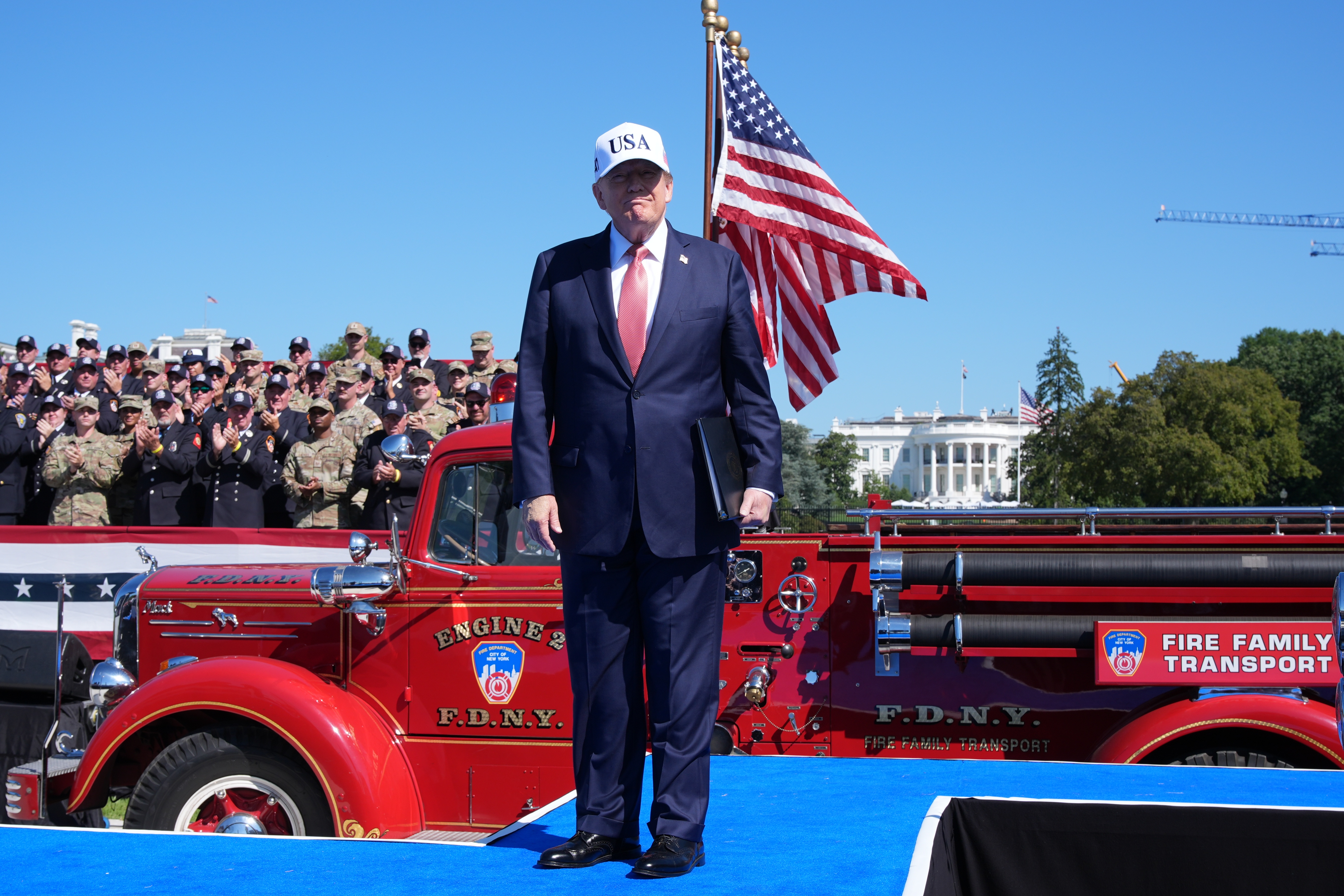 President Donald Trump arrives to speak during the Tunnel to Towers Foundation event for the 25th Anniversary of 9/11, on the Ellipse near the White House in Washington, Tuesday, Sept. 8, 2026. (AP Photo/Jacquelyn Martin)