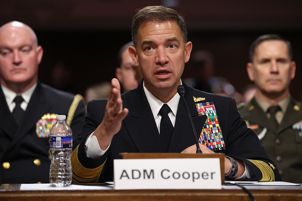 WASHINGTON, DC - MAY 14: Commander of U.S. Central Command (CENTCOM) Navy Adm. Brad Cooper testifies during a Senate Armed Services Committee hearing in the Dirksen Senate Office Building on Capitol Hill on May 14, 2026 in Washington, DC. The full committee heard testimony on