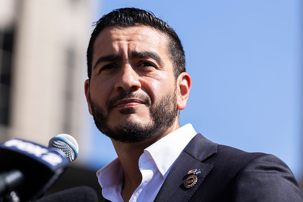 Michigan Democratic Senate primary winner Abdul El-Sayed speaks during a press conference in front of the Spirit of Detroit statue on August 05, 2026 in Detroit, Michigan. Sayed called on Michiganders to unite against Mike Rodgers as well as challenging him to multiple debates. (Photo by Finn Gomez/Getty Images)