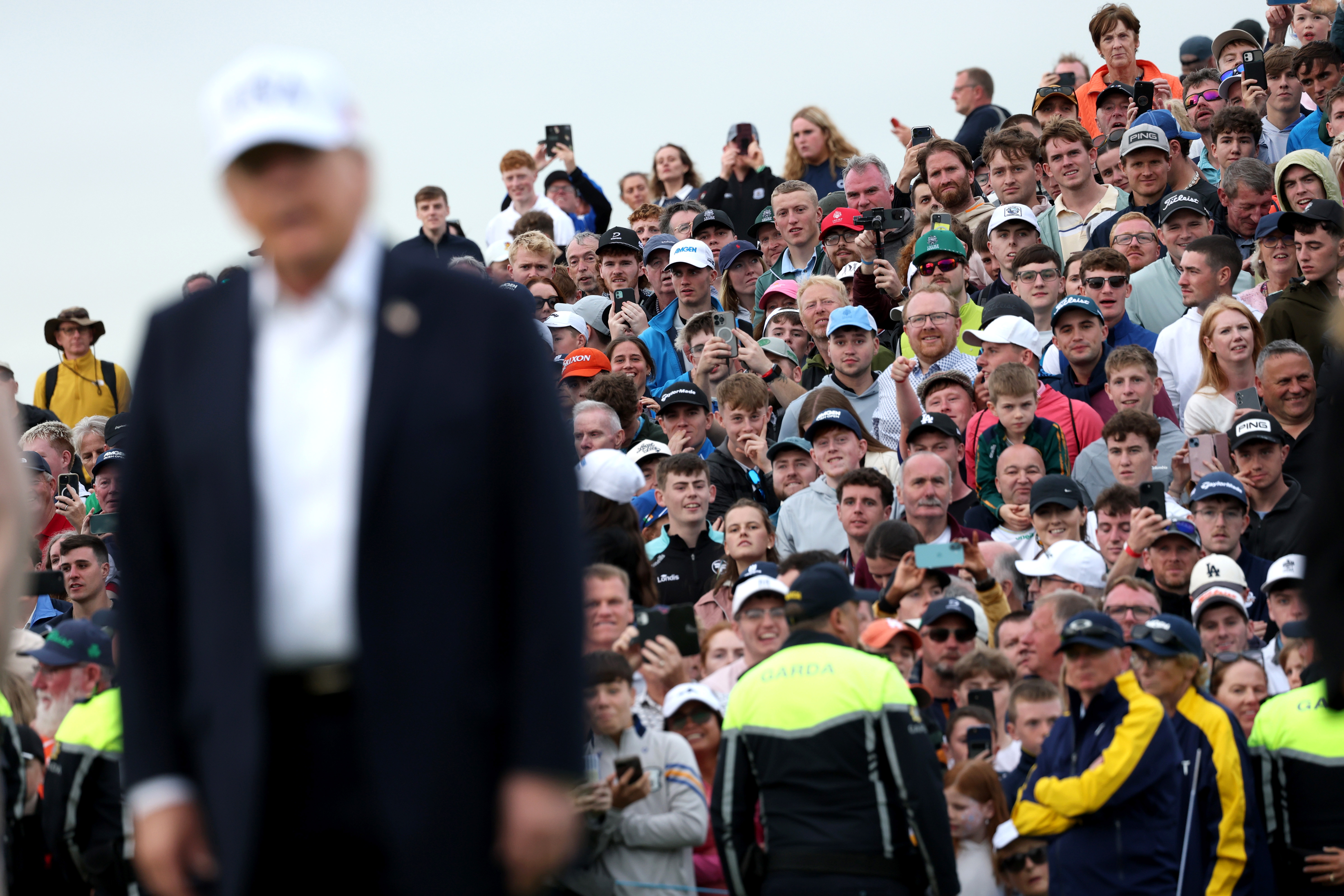 DOONBEG, IRELAND - SEPTEMBER 13: U.S. President Donald Trump attends the trophy presentation on the final day of the Irish Open on September 13, 2026 in Doonbeg, Ireland. U.S. President Donald Trump is making a two-day visit to Ireland this weekend. Today his trip focuses on attending the Amgen Irish Open golf tournament, which is being hosted at his Doonbeg golf resort. (Photo by Anna Moneymaker/Getty Images)