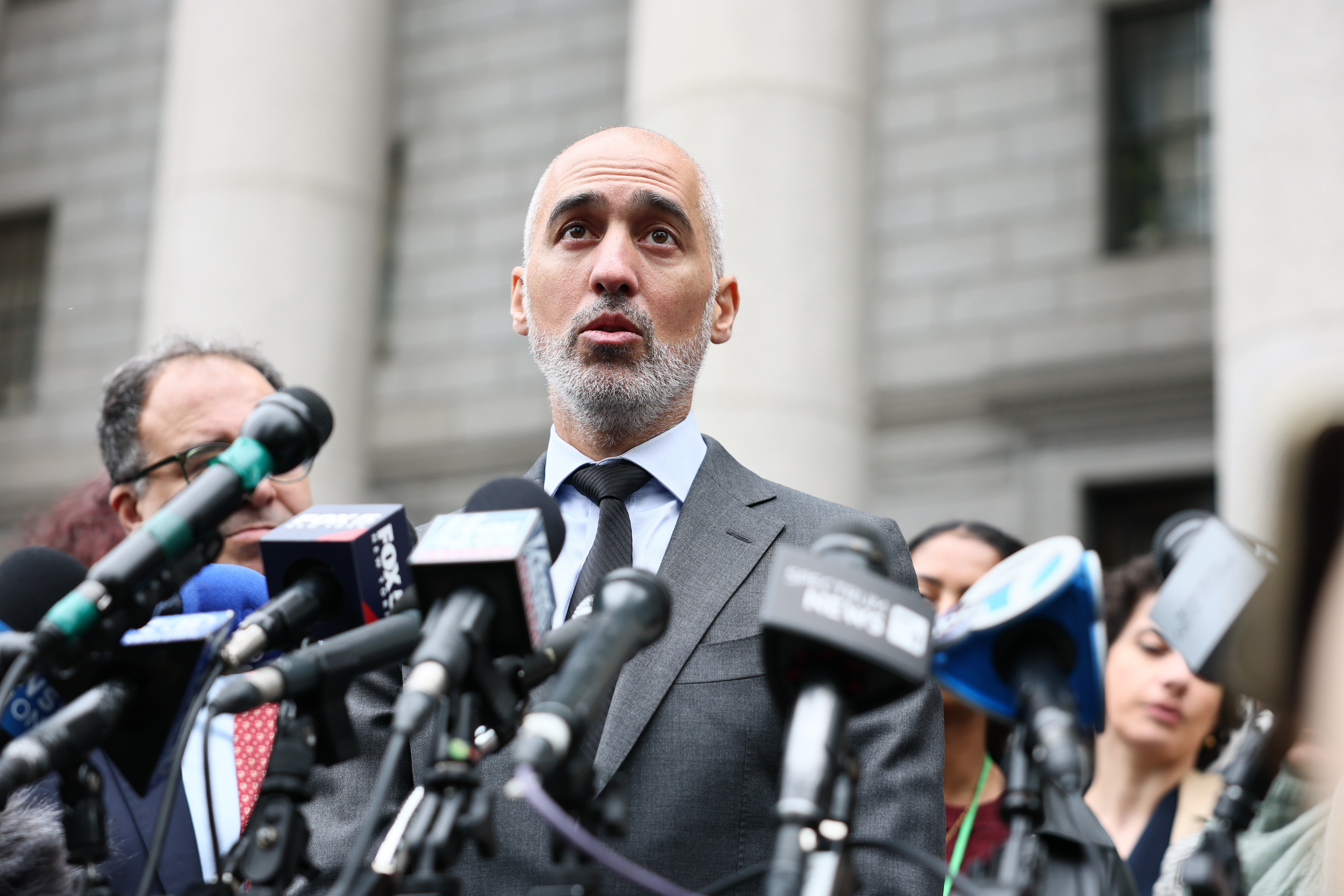 NEW YORK, NEW YORK - MARCH 12: Ramzi Kassem, attorney for Mahmoud Khalil and founding director of Creating Law Enforcement Accountability & Responsibility (CLEAR) Project, speaks after a hearing on March 12, 2025 in New York City. A federal judge in New York heard arguments for and against the detention of Khalil, a permanent U.S. resident, green card holder and recent Columbia graduate, who is married to an American citizen, who played a role in pro-Palestinian protests at Columbia University. He was arrested by federal immigration agents in New York City  and was subsequently transferred to a facility in Jena, Louisiana, where he is being held. The Trump administration is seeking to deport him over his participation in pro-Palestinian protests at the school. (Photo by Michael M. Santiago/Getty Images)