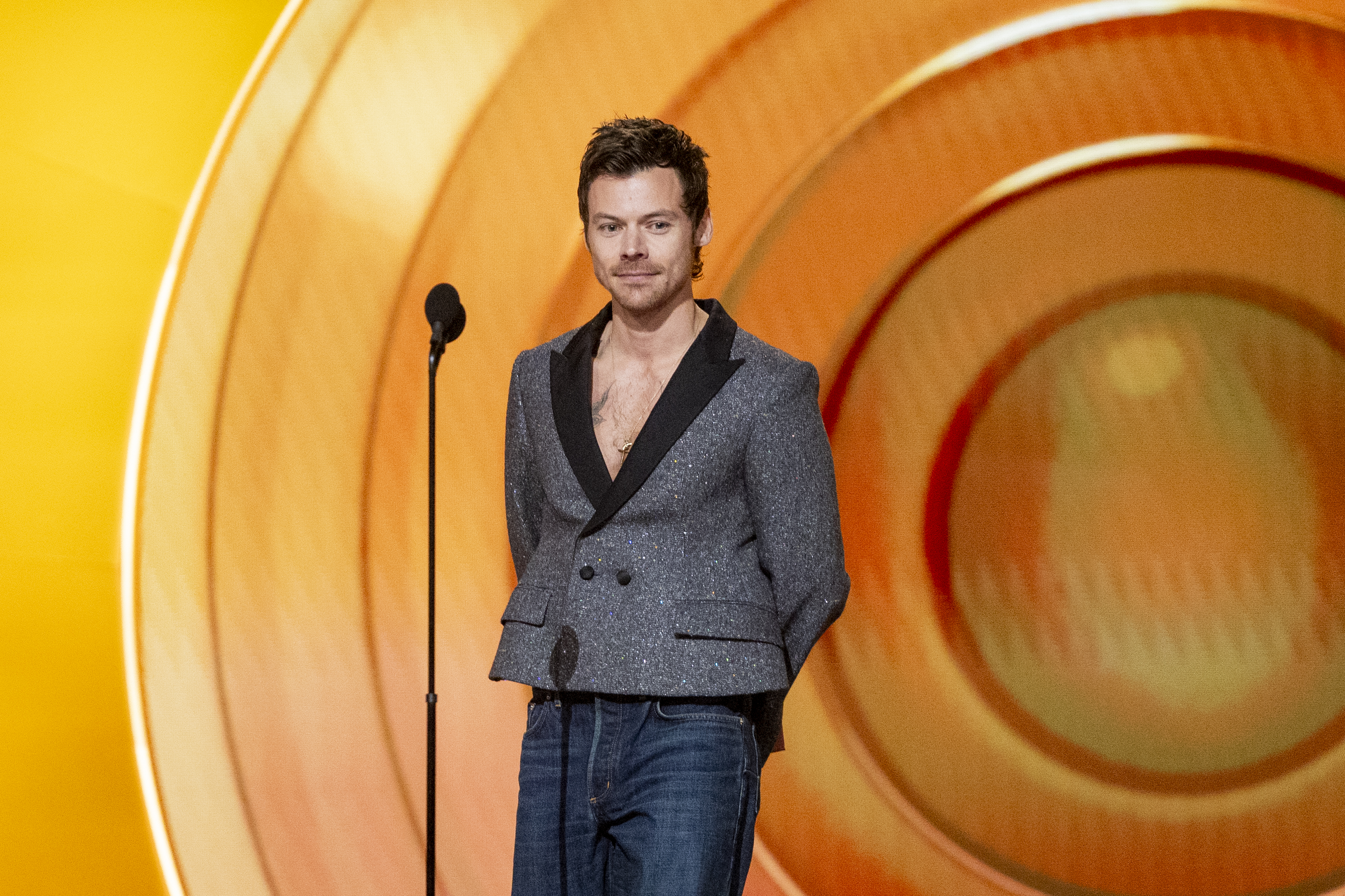 LOS ANGELES, CALIFORNIA - FEBRUARY 01: Harry Styles speaks onstage during the 68th GRAMMY Awards at Crypto.com Arena on February 01, 2026 in Los Angeles, California. (Photo by Emma McIntyre/Getty Images for The Recording Academy)
