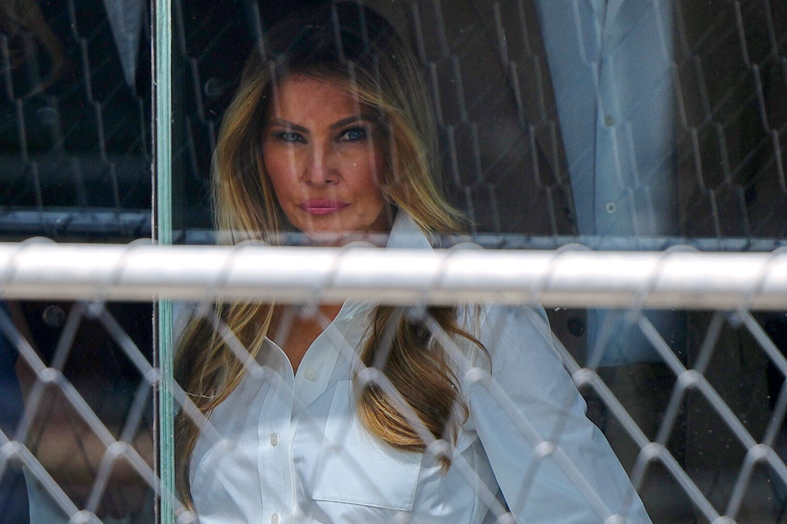 First lady Melania Trump attends the IndyCar Freedom 250 Grand Prix auto race, Sunday, Aug. 23, 2026, in Washington. (AP Photo/Julia Demaree Nikhinson)