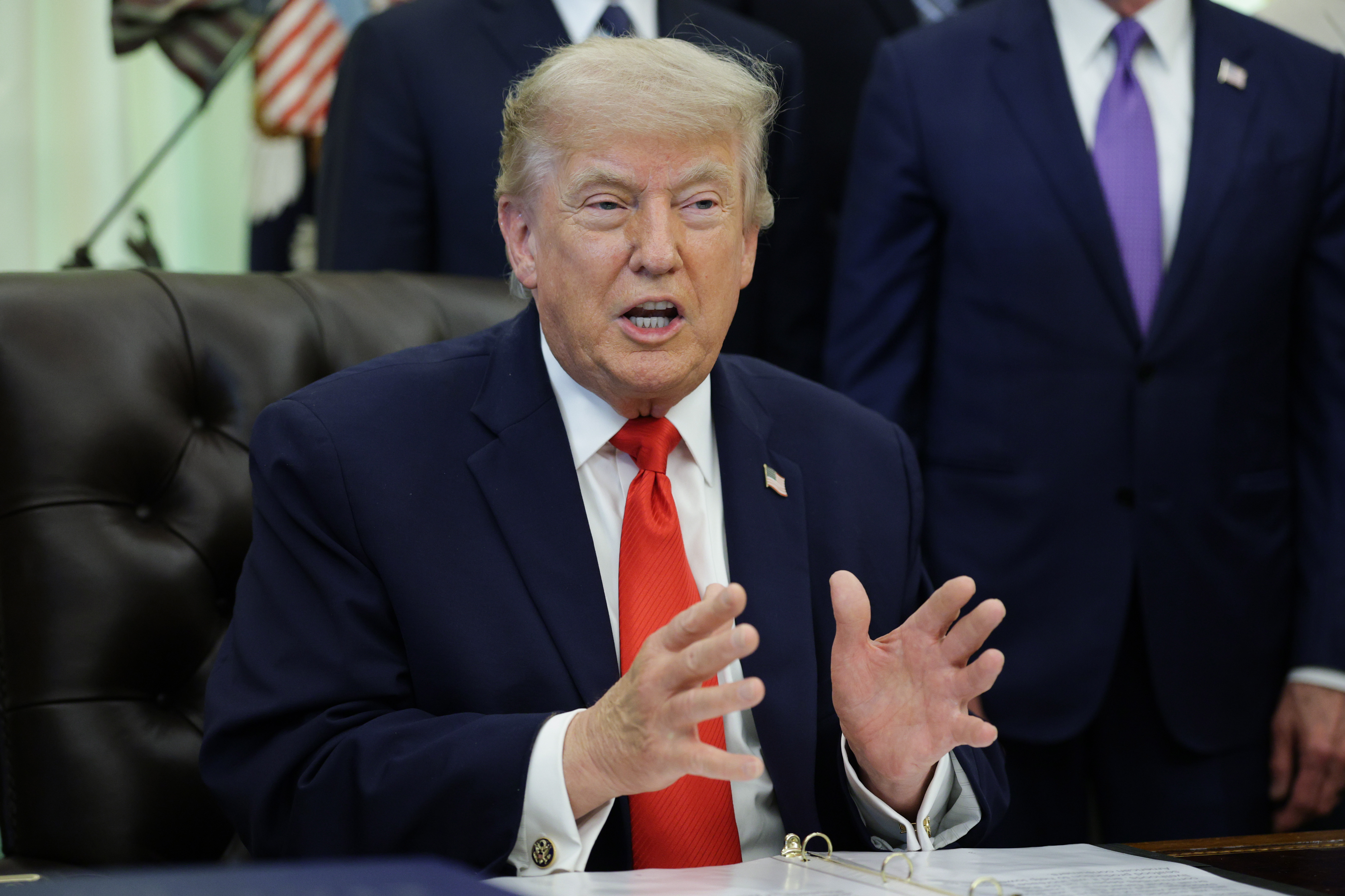 WASHINGTON, DC - JUNE 11: U.S. President Donald Trump speaks during a proclamation signing ceremony in the Oval Office of the White House on June 11, 2026 in Washington, DC. The action restores federally managed commercial fishing access to three of America's marine national monuments in the Pacific Ocean. (Photo by Alex Wong/Getty Images)