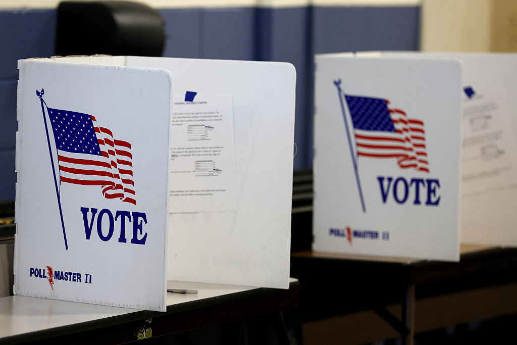 MANCHESTER, NEW HAMPSHIRE - SEPTEMBER 8: Voting booths at a polling location at the ready for voters on September 8, 2026 in Manchester, New Hampshire. (Photo by CJ Gunther/Getty Images)