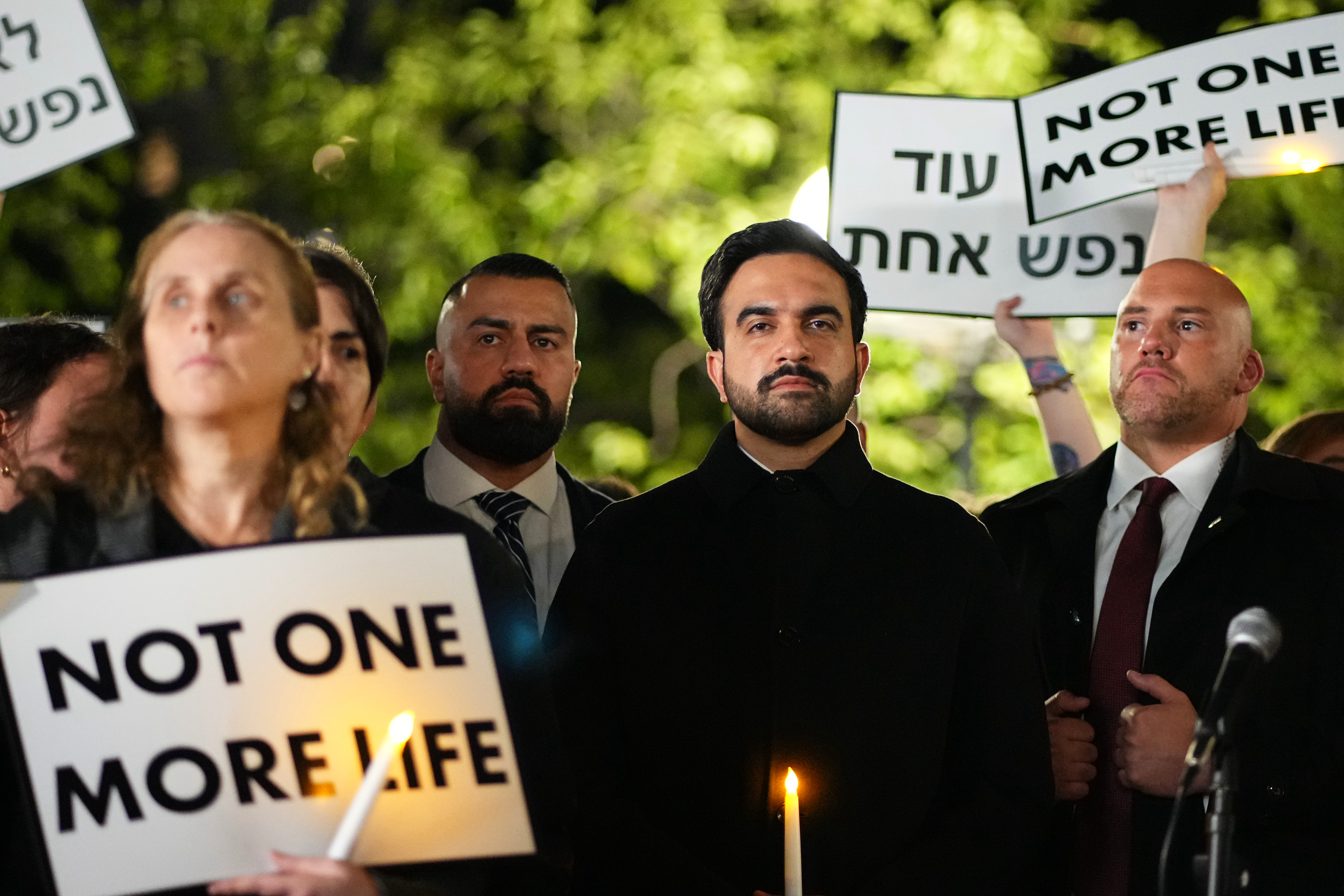 New York City Mayor Zohran Mamdani attends a vigil marking the third anniversary of the October 7 attacks on Israel Wednesday, Oct. 7, 2026, in New York. (AP Photo/Frank Franklin II)