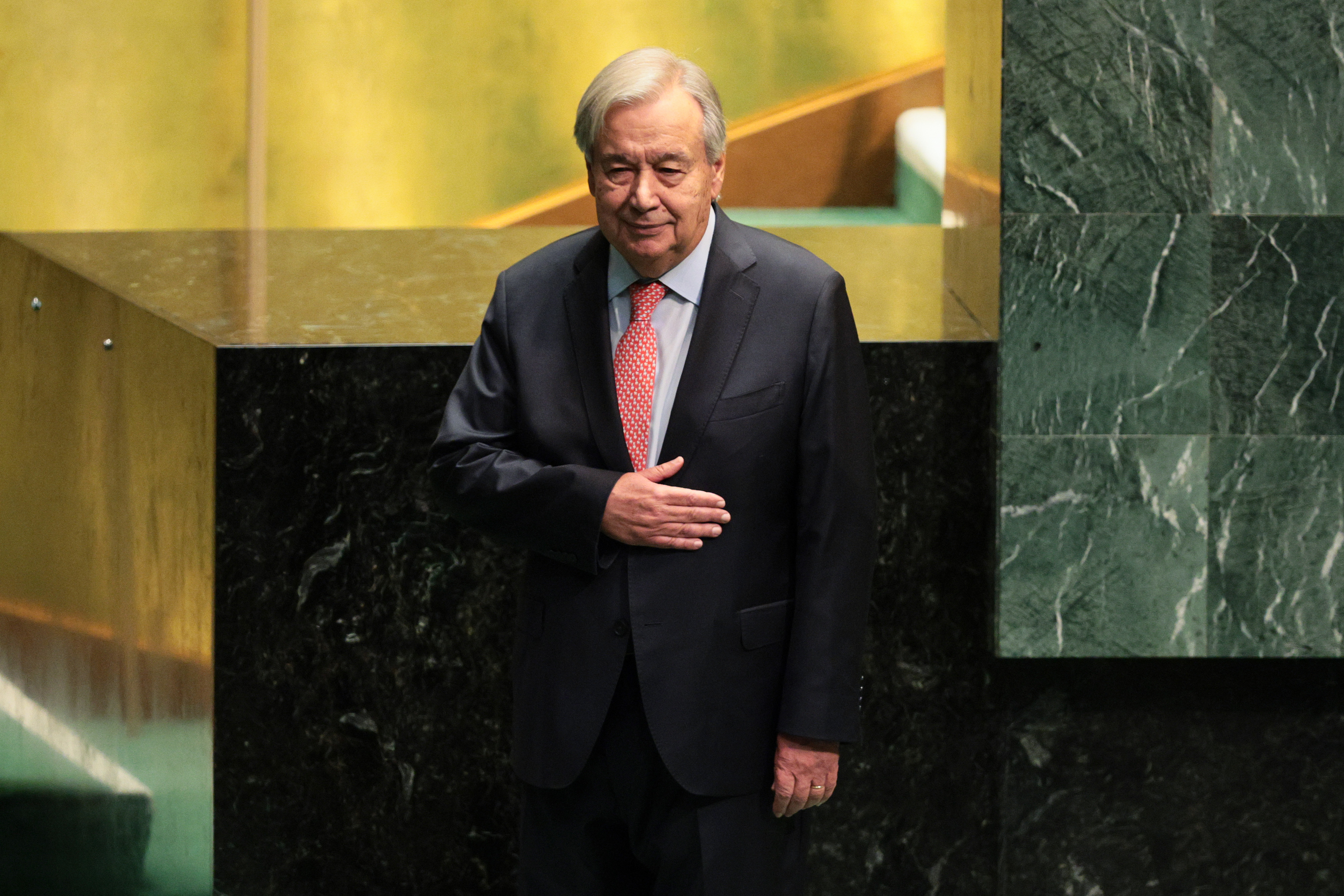 NEW YORK, NEW YORK - SEPTEMBER 22: United Nations Secretary-General António Guterres departs after delivering his final address during the 81st session of the United Nations (U.N.) General Assembly at U.N. Headquarters on September 22, 2026 in New York City. World leaders have gathered in New York for the annual session of the United Nations General Assembly, with this year's global issues ranging from the threat of artificial intelligence to the continued wars in Ukraine and Gaza. (Photo by Michael M. Santiago/Getty Images)