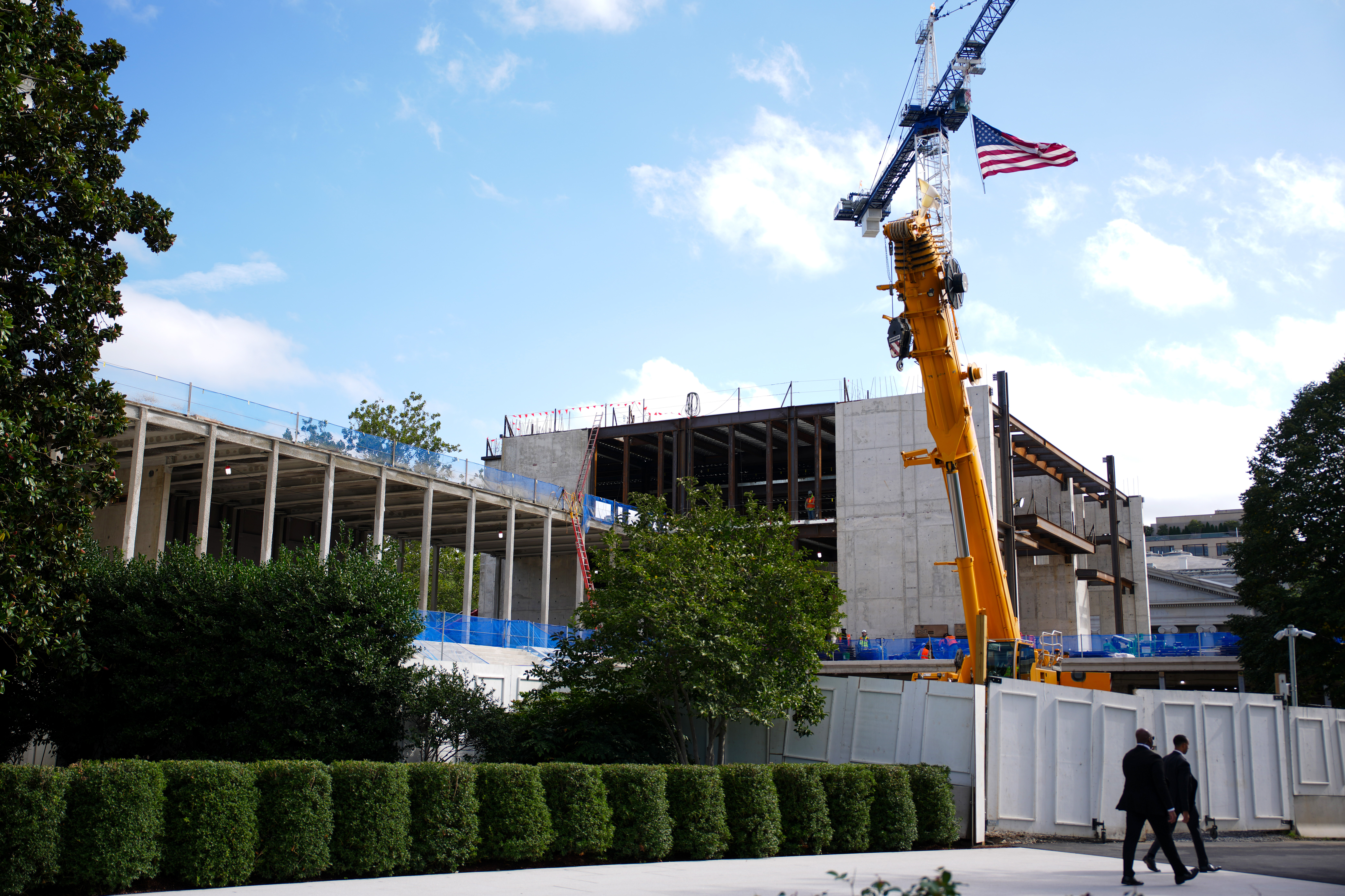 Construction of the White House ballroom is seen during an arrival ceremony for President of China Xi Jinping and first lady of China Peng Liyuan at the White House on September 24, 2026 in Washington, DC. President Trump is hosting President Xi for a three-day state visit to Washington, DC where the leaders are expected to discuss trade practices, artificial intelligence and furthering