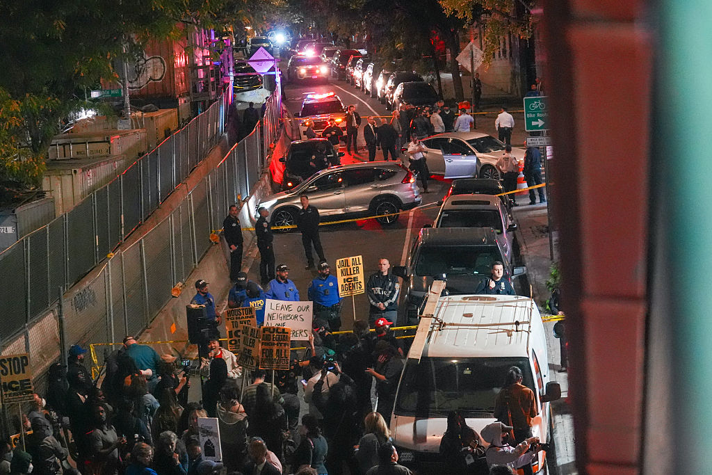 NEW YORK, NEW YORK - OCTOBER 8: A car reportedly belonging to a man who was shot by an Immigration and Customs Enforcement (ICE) officer during an operation in the Bronx borough of New York is seen on October 8, 2026, in New York City. According to local media and the NYPD, the driver was shot, conscious, and transported to a local hospital. (Photo by Ryan Murphy/Getty Images)