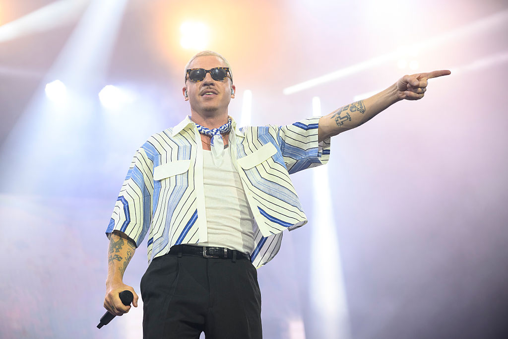 PARIS, FRANCE - JULY 19:  American rapper Macklemore performs live on stage during the 5th Lollapalooza Paris Festival on July 19, 2025 in Paris, France.  (Photo by Kristy Sparow/Getty Images)