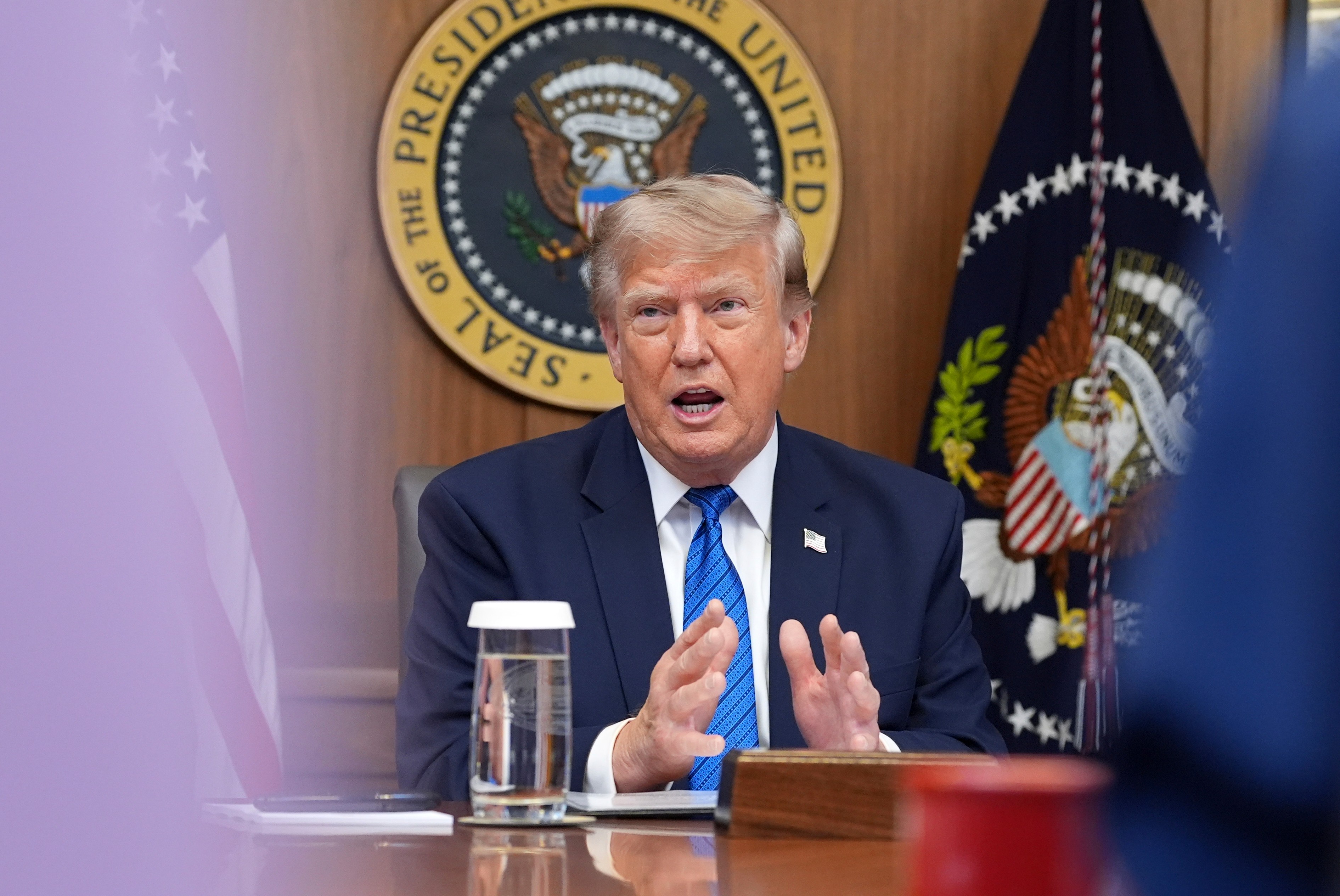 President Donald Trump speaks during a cabinet meeting, Friday, July 31, 2026, at Camp David, the presidential retreat, near Thurmont, Md., Friday, July 31, 2026. (AP Photo/Jacquelyn Martin)