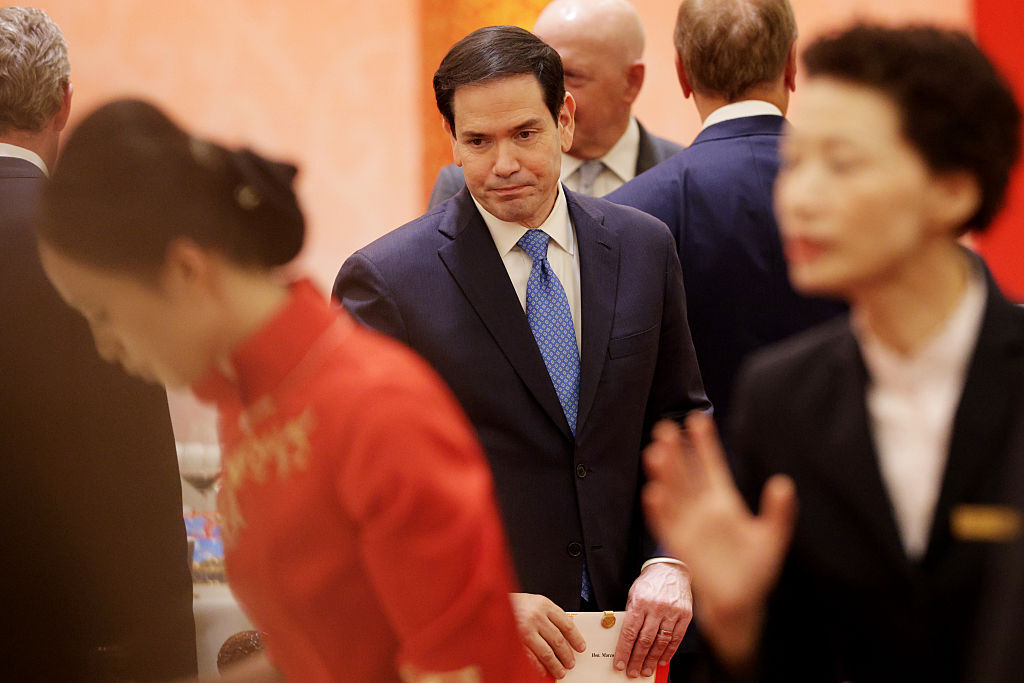 BEIJING, CHINA - MAY 14: U.S. Secretary of State Marco Rubio attends a state banquet hosted by Chinese President Xi Jinping at the Great Hall of the People on May 14, 2026 in Beijing, China. Both President Trump and President Xi addressed ways to enhance bilateral economic cooperation and investment, and agreed that Iran should not be allowed to have a nuclear weapon. According to Chinese state media, Xi emphasized the importance of the Taiwan issue, and that a mishandling could sour U.S.-China relations. (Photo by Alex Wong/Getty Images)