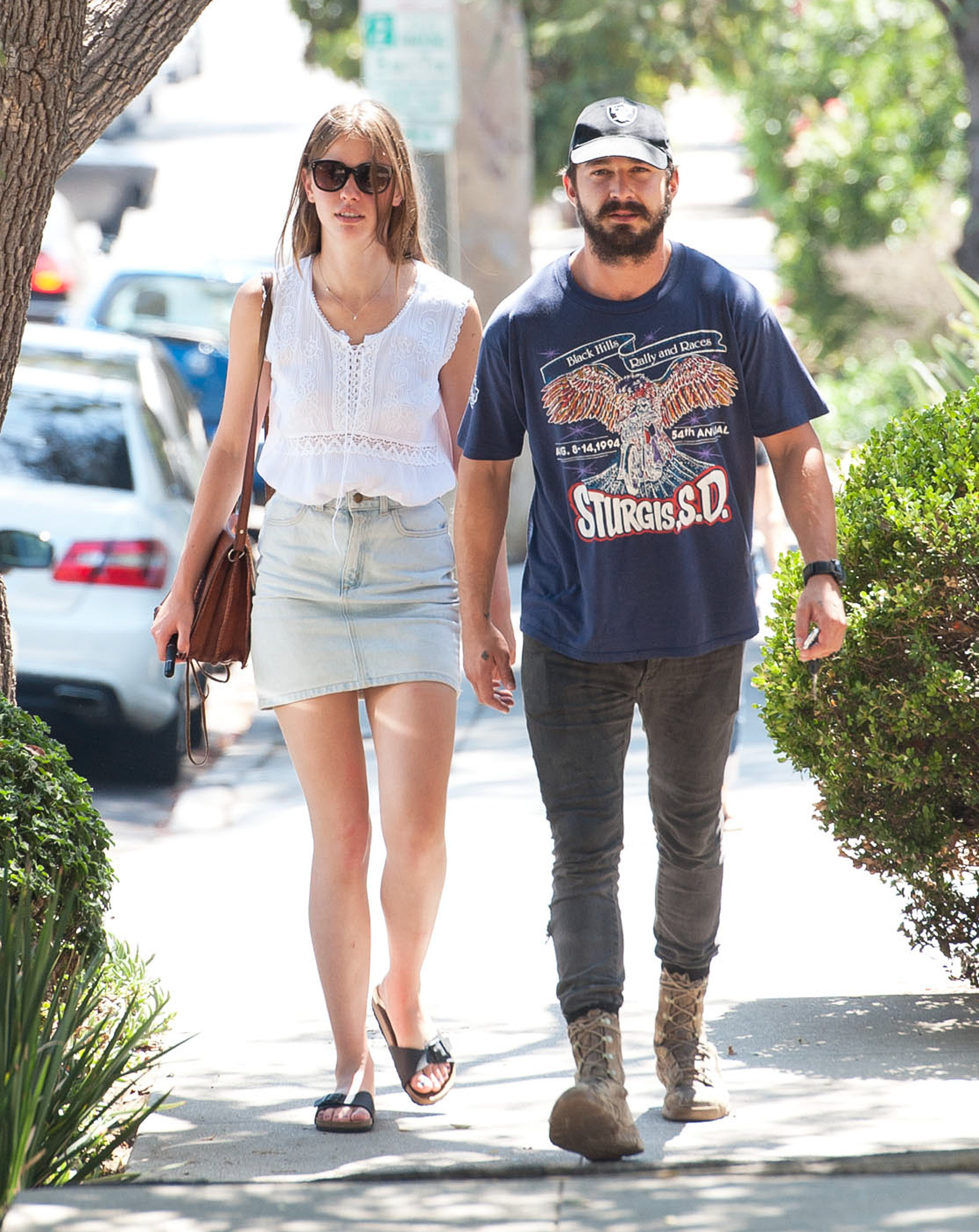LOS ANGELES, CA - AUGUST 30: Shia LaBeouf and Mia Goth are seen in Hollywood on August 30, 2014 in Los Angeles, California.  (Photo by GONZALO/Bauer-Griffin/GC Images)