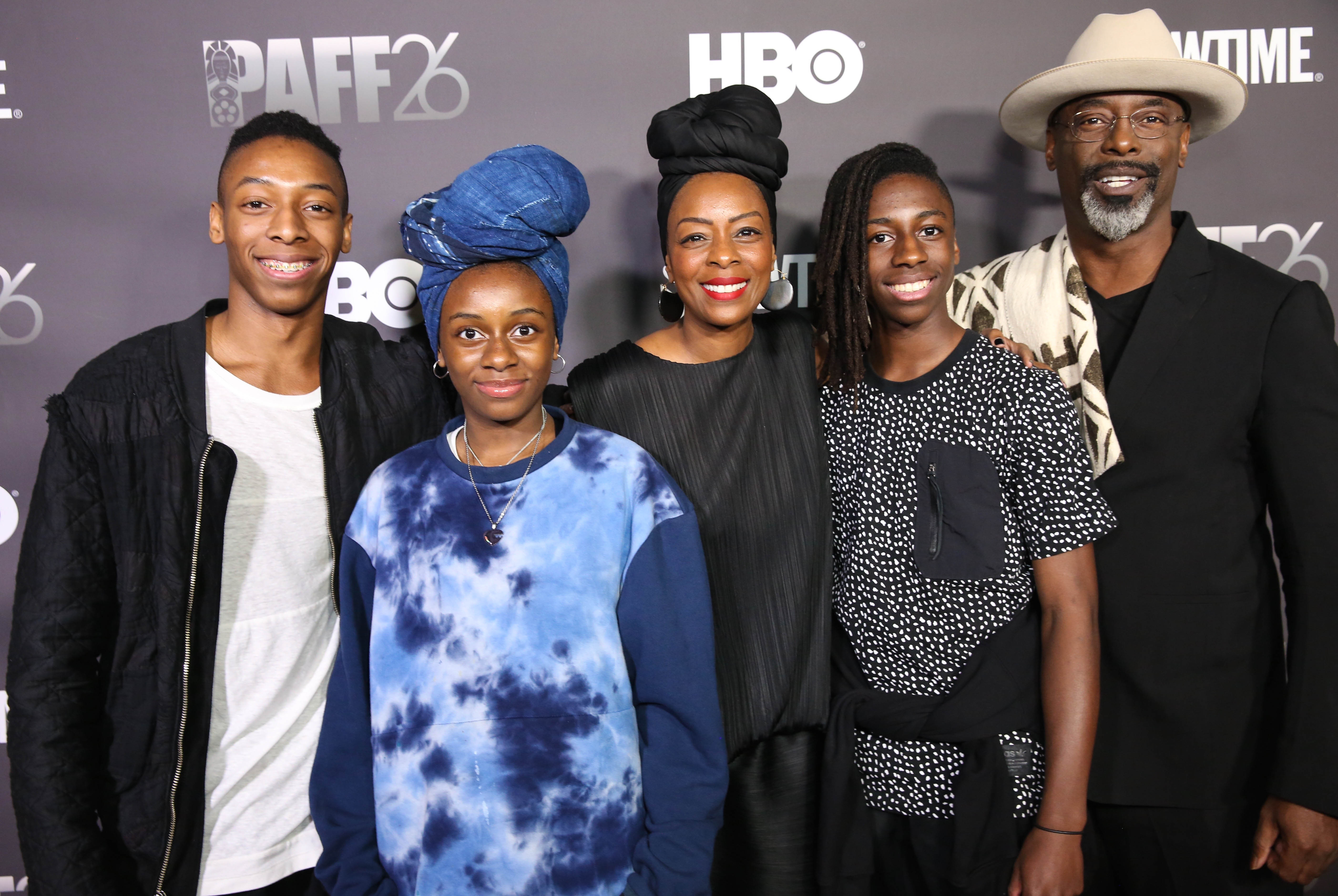 LOS ANGELES, CA - FEBRUARY 14:  Actor Isaiah Washington, wife Jenisa Marie Garland and family attend the Pan African Film Festival Red Carpet and Screening of the