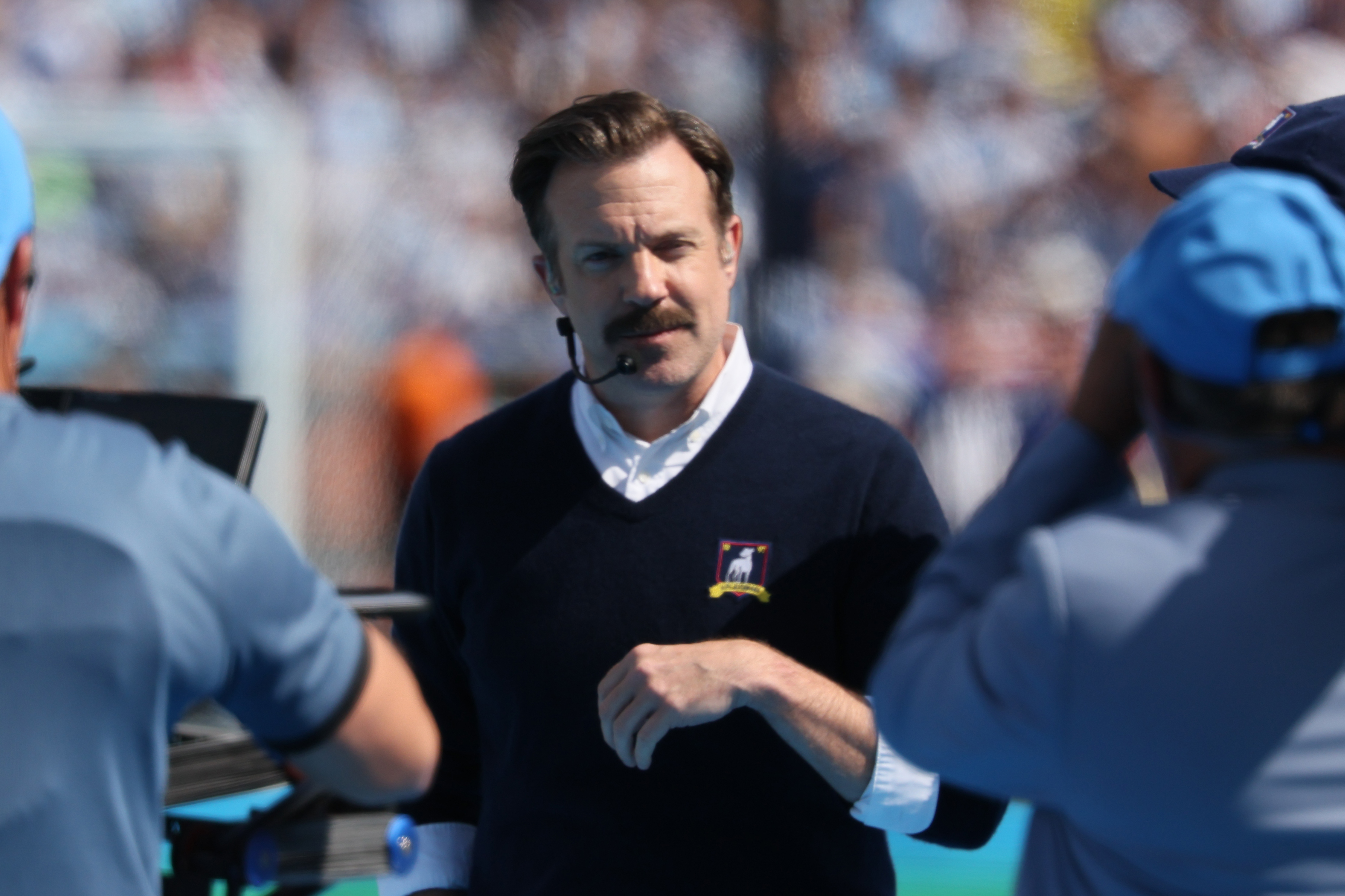 EAST RUTHERFORD, NEW JERSEY - JULY 19: Jason Sudeikis as Ted Lasso performs during FIFA World Cup 2026™ Topps Final Halftime Show at New York New Jersey Stadium on July 19, 2026 in East Rutherford, New Jersey. (Photo by Mike Coppola/Getty Images for Global Citizen)