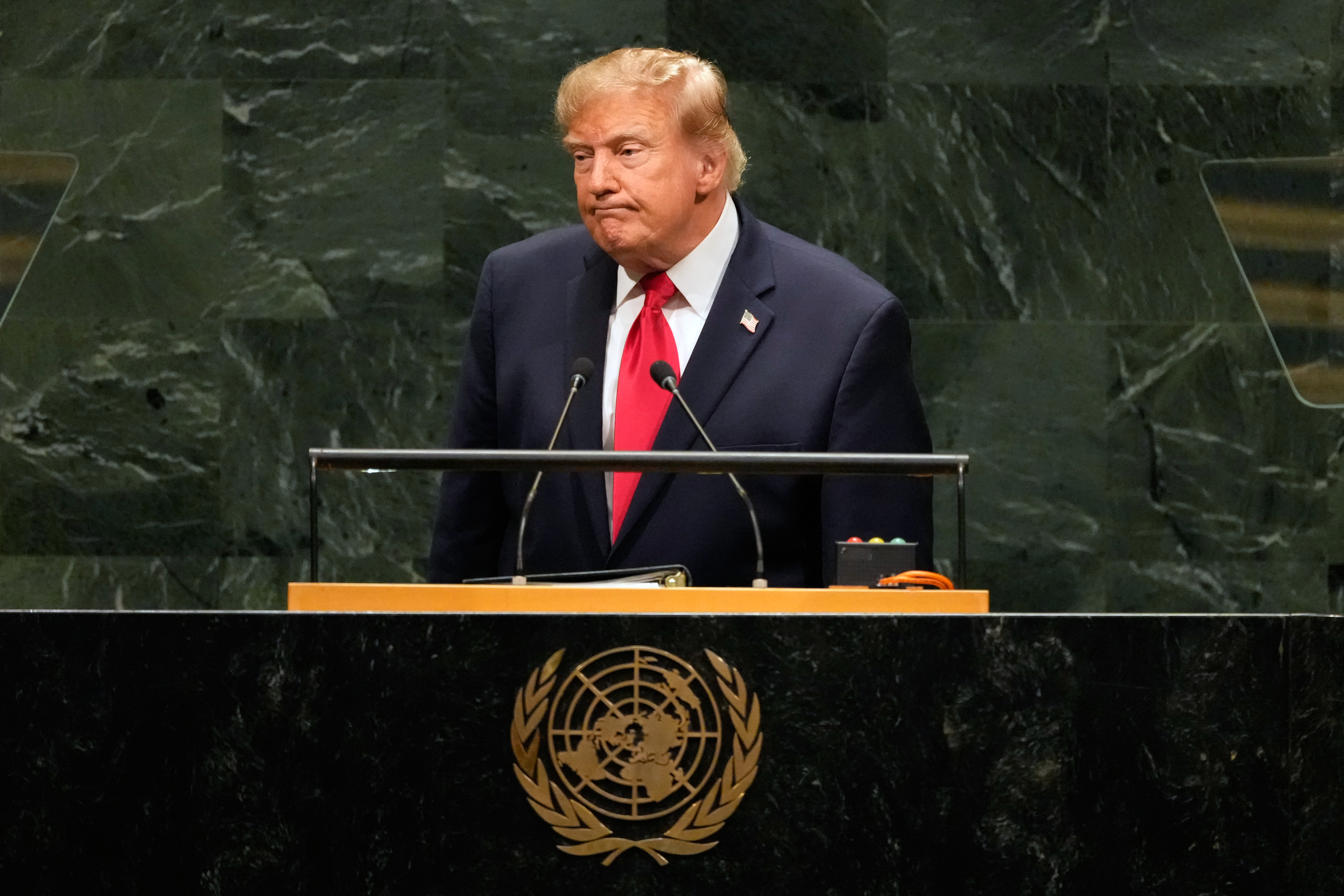 United States President Donald Trump turns to leave after speaking during the 81st session of the United Nations General Assembly at United Nations headquarters, Tuesday, Sept. 22, 2026. (AP Photo/Seth Wenig)