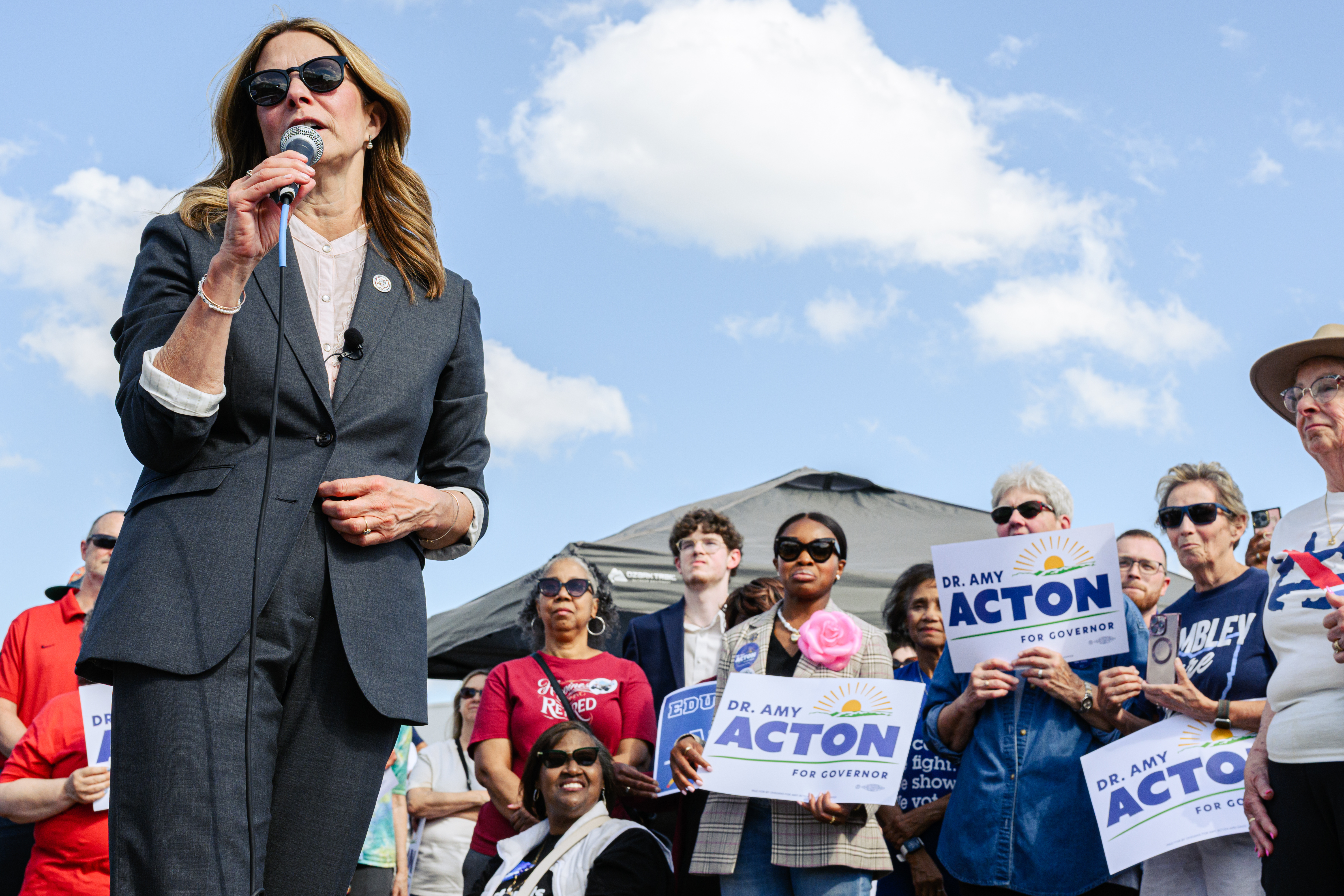 CINCINNATI, OHIO - APRIL 28: Ohio Democratic gubernatorial candidate and former director of the Ohio Department of Health, Dr. Amy Acton, speaks to supporters during a rally on April 28, 2026 in Cincinnati, Ohio. During the Early Vote Rally, held near the Hamilton County Board of Elections, Acton noted achievements in her previous government service and was outspoken against her opponent, Republican Vivek Ramaswamy. (Photo by Jon Cherry/Getty Images)