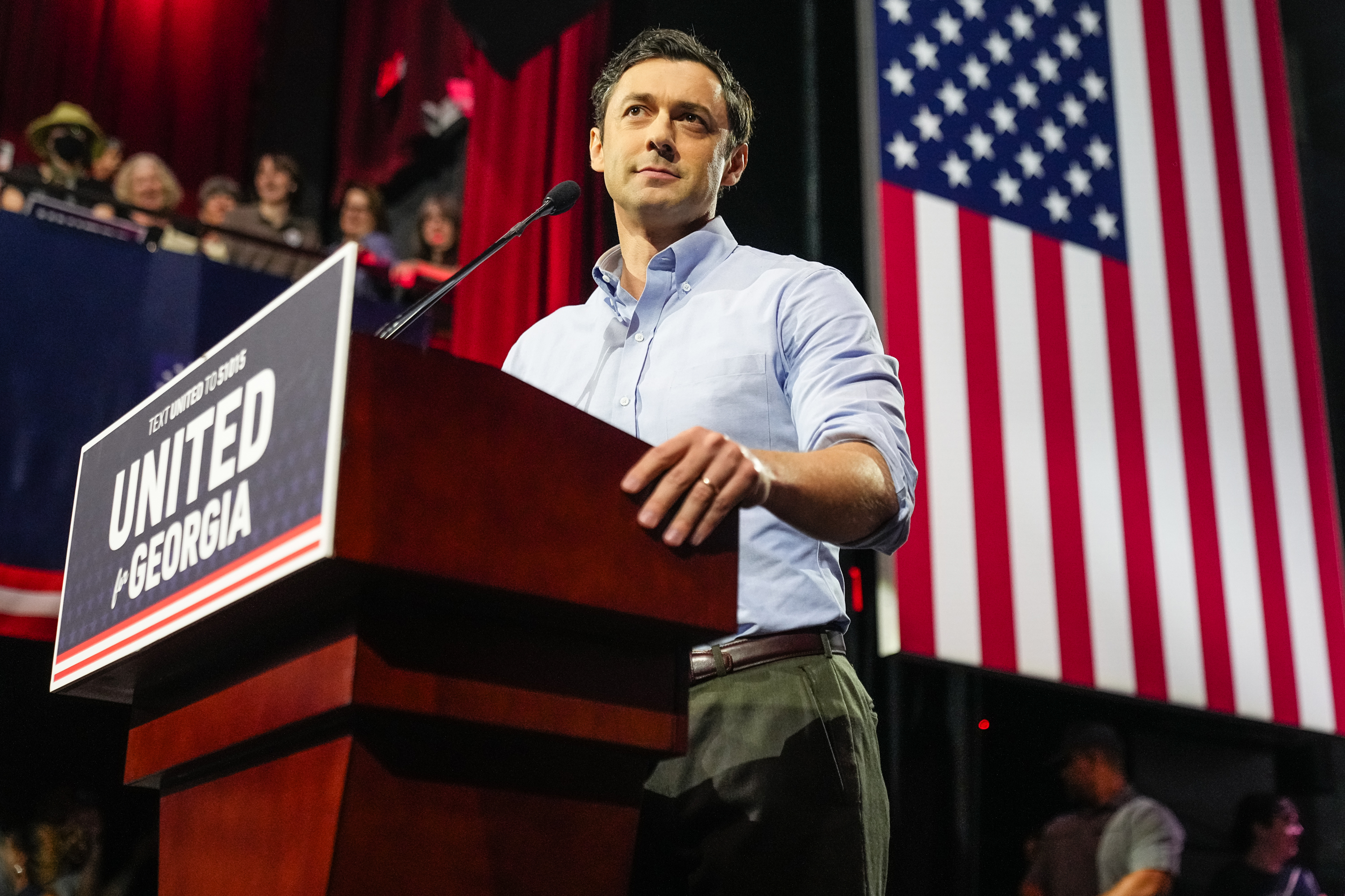 ATHENS, GEORGIA - SEPTEMBER 13: U.S. Senator Jon Ossoff speaks during a campaign event at the Georgia Theater on September 13, 2026 in Athens, Georgia. (Photo by Elijah Nouvelage/Getty Images)