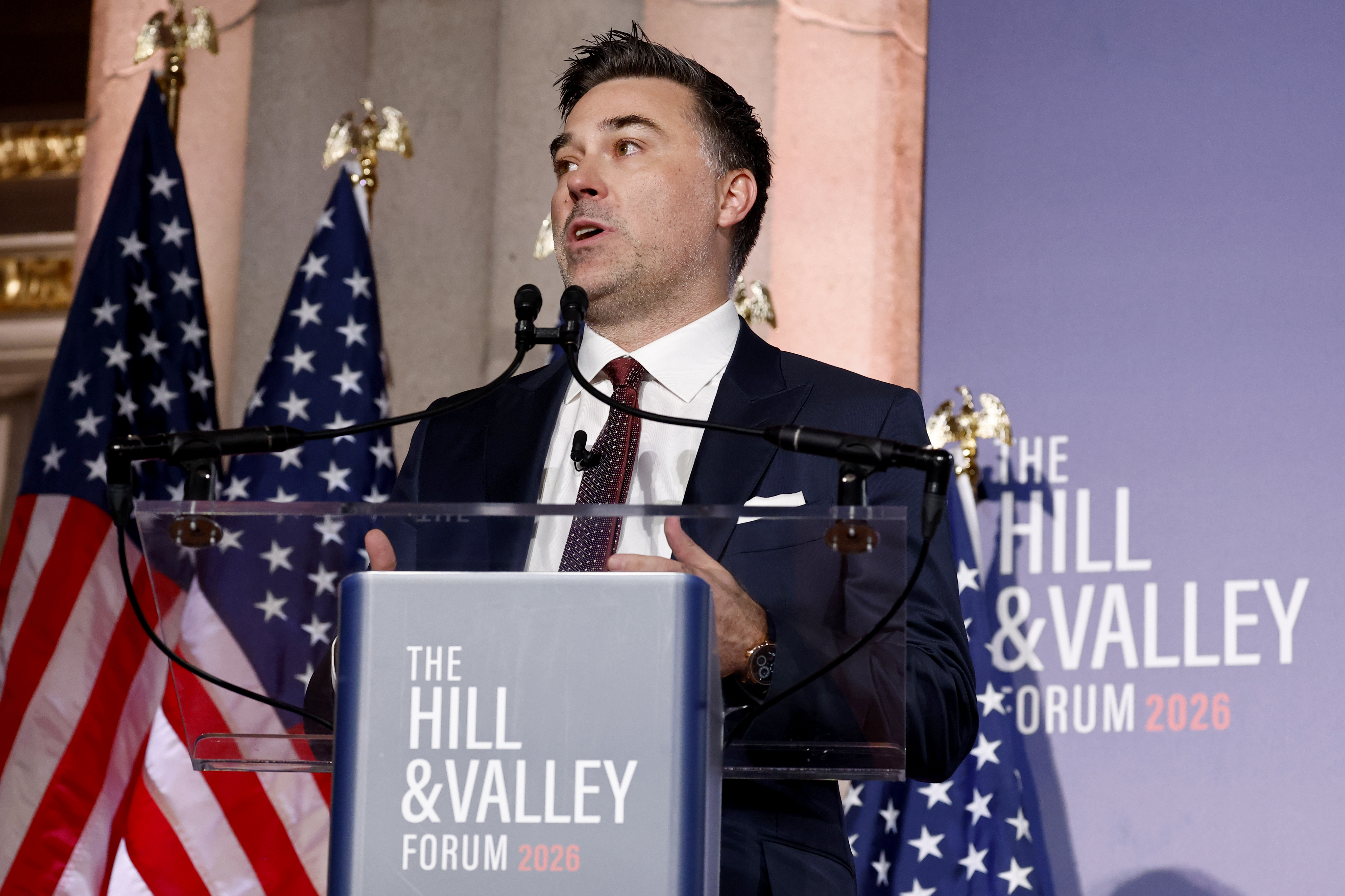 WASHINGTON, DC - MARCH 24: Trae Stephens speaks onstage during The Hill & Valley Forum 2026 at Andrew W. Mellon Auditorium on March 24, 2026 in Washington, DC. (Photo by Paul Morigi/Getty Images for The Hill & Valley Forum)