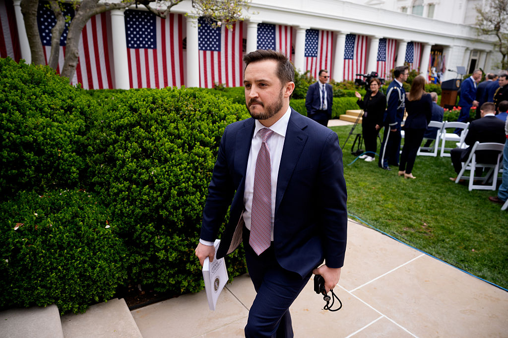 WASHINGTON, DC - APRIL 02: White House Deputy Chief of Staff Taylor Budowich arrives for a