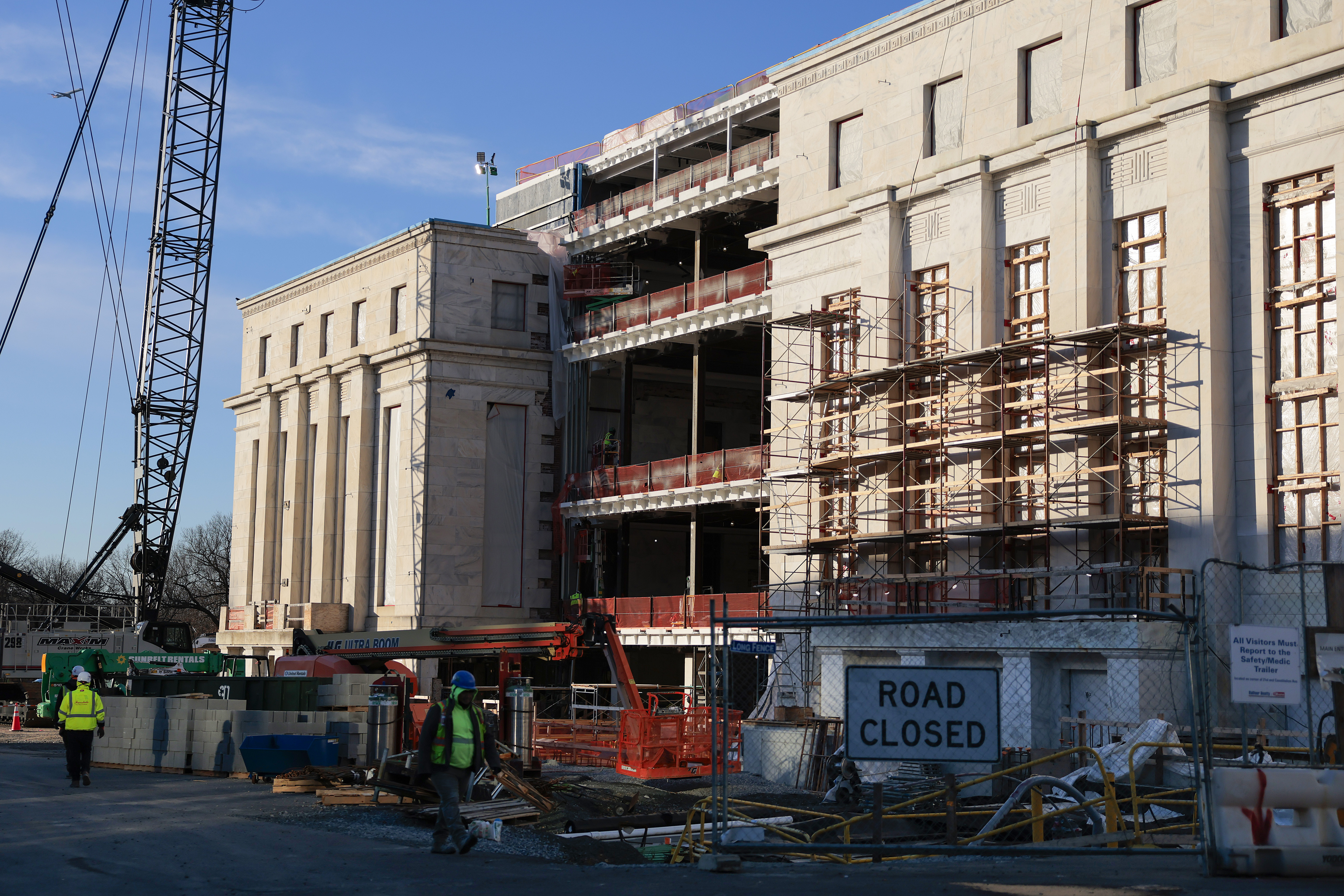 WASHINGTON, DC - JANUARY 12: Construction continues at the Marriner S. Eccles Federal Reserve Board Building on January 12, 2026 in Washington, DC. The Department of Justice announced that it is opening a criminal investigation into Jerome H. Powell, the Federal Reserve Chair, over his handling of the renovation project, and related testimony to Congress.  (Photo by Heather Diehl/Getty Images)