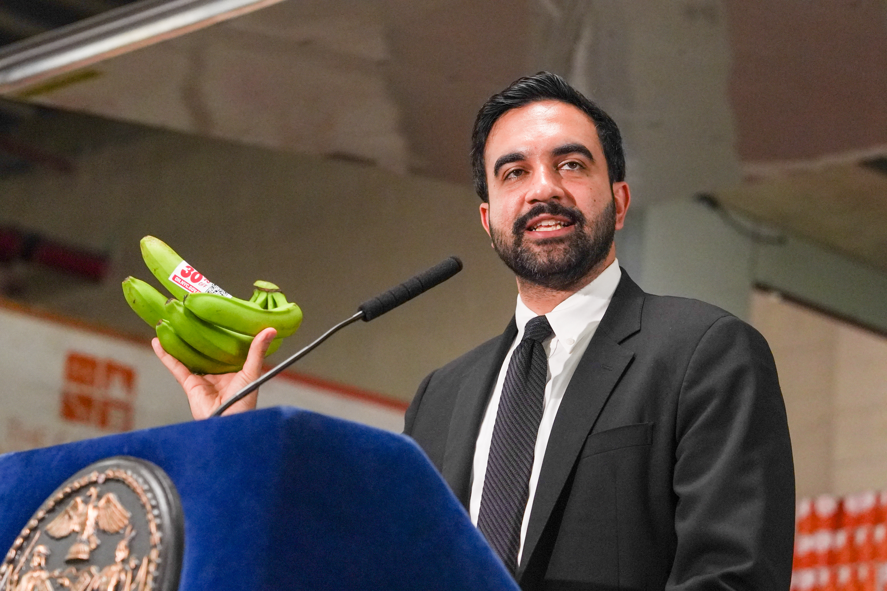 New York City Mayor Zohran Mamdani speaks at an announcement event of a city-wide, discounted grocery plan for city-run municipal grocery stores, in the Brooklyn borough of New York, Monday, July 27, 2026. (AP Photo/Ryan Murphy)