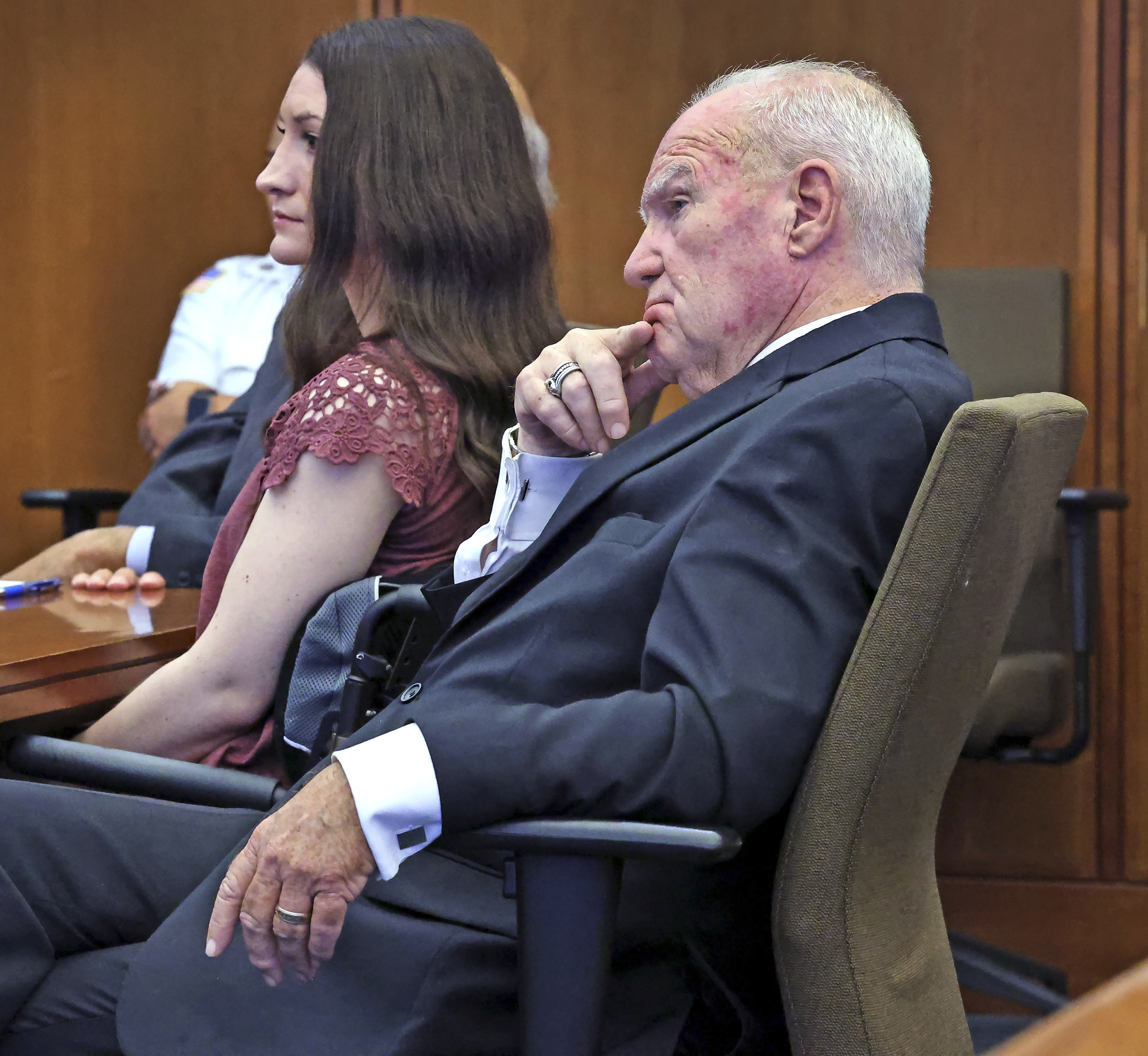 Defendant Lindsay Clancy and attorney Kevin Reddington listen to the commonwealth respond to Reddington's motion for dismissal, Tuesday, Sept. 29, 2026, during a hearing set to determine the next steps after a mistrial was declared on Sept. 4th, in Plymouth, Mass. (Greg Derr/The Patriot Ledger via AP, Pool)