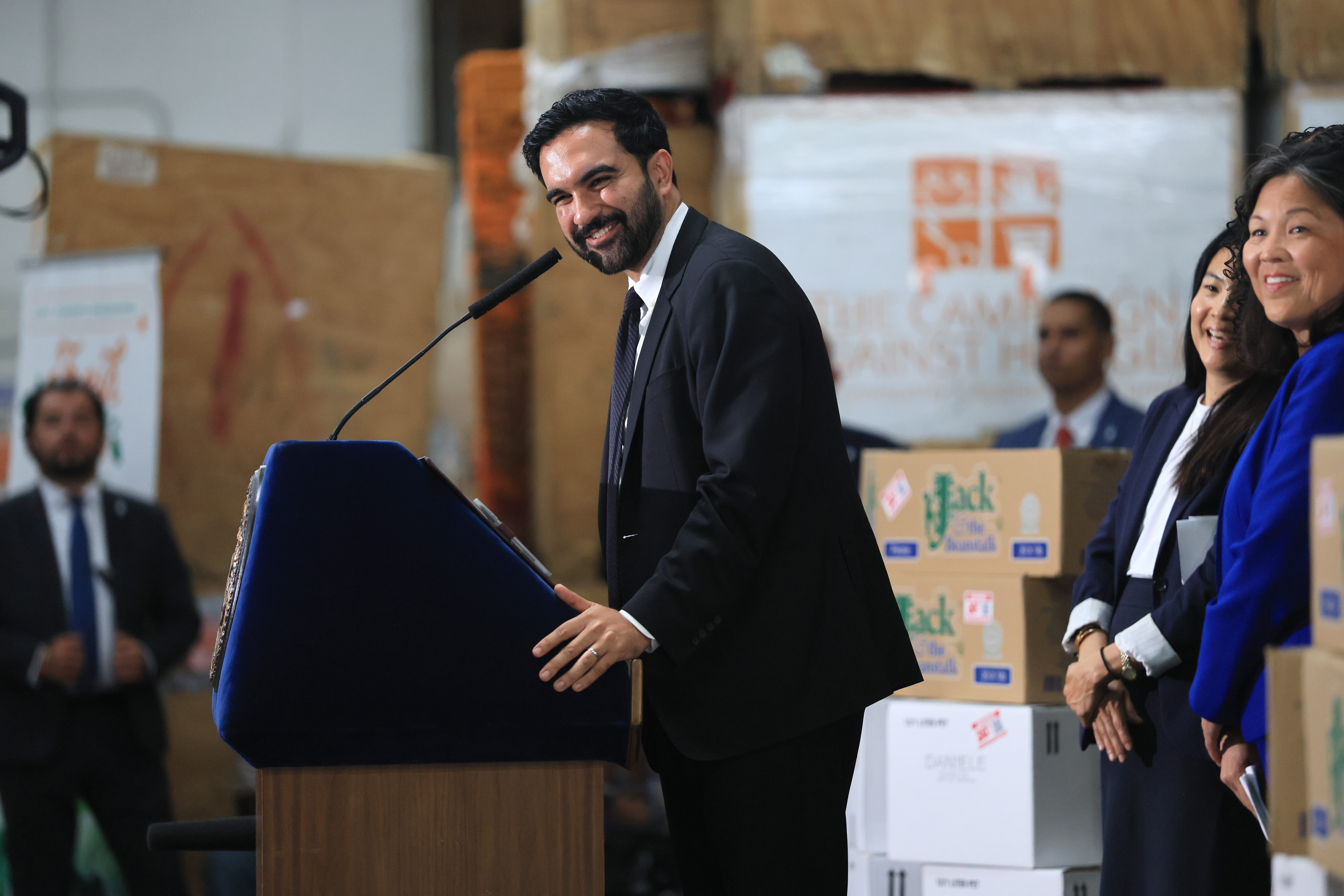 New York City Mayor Zohran Mamdani speaks at a food distribution center on July 27, 2026 in the Brooklyn borough of New York City (Getty Images)