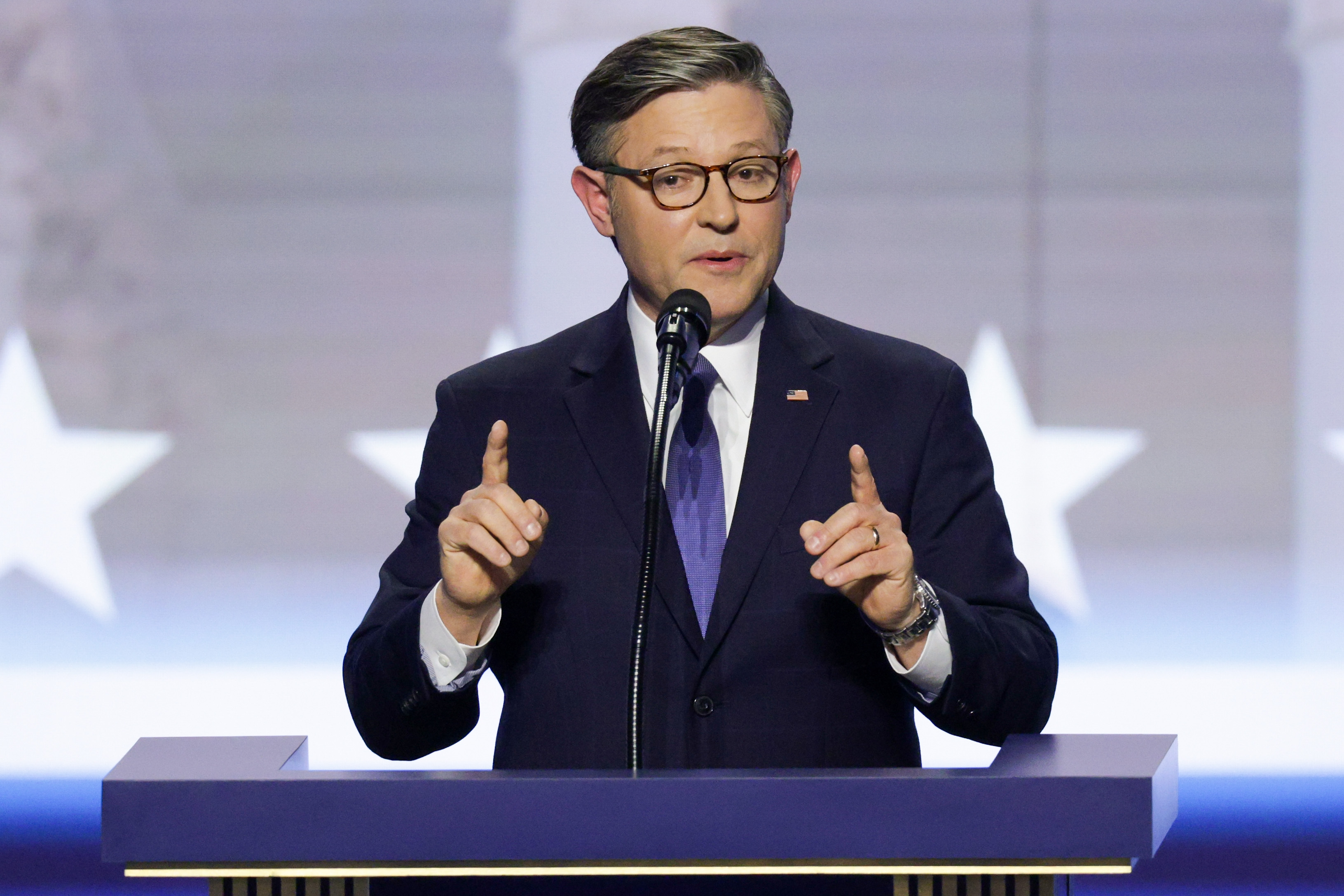 DALLAS, TEXAS - SEPTEMBER 10: Speaker of the House Mike Johnson (R-LA) speaks on stage on the second day of the 2026 Republican National Convention at the American Airlines Center on September 10, 2026 in Dallas, Texas. U.S. President Donald Trump is headlining the Republican National Committee's first-ever midterm convention as he aims to highlight his administration’s achievements and rally support for GOP candidates just two months before the upcoming elections being held on November 3. (Photo by Alex Wong/Getty Images)