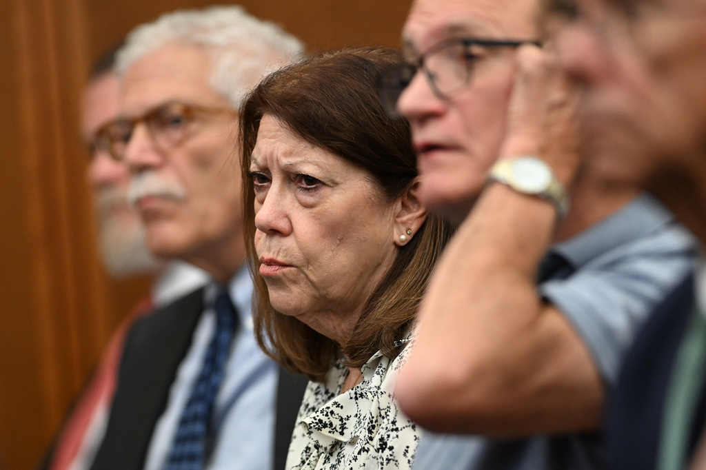 Paula Musgrove and Mike Musgrove, second from right, parents of Lindsay Clancy, react to testimony in Clancy's murder trial, Thursday, Aug. 13, 2026., in Plymouth, Mass. Josh Reynolds/Pool (AP Photo/Josh Reynolds, Pool)