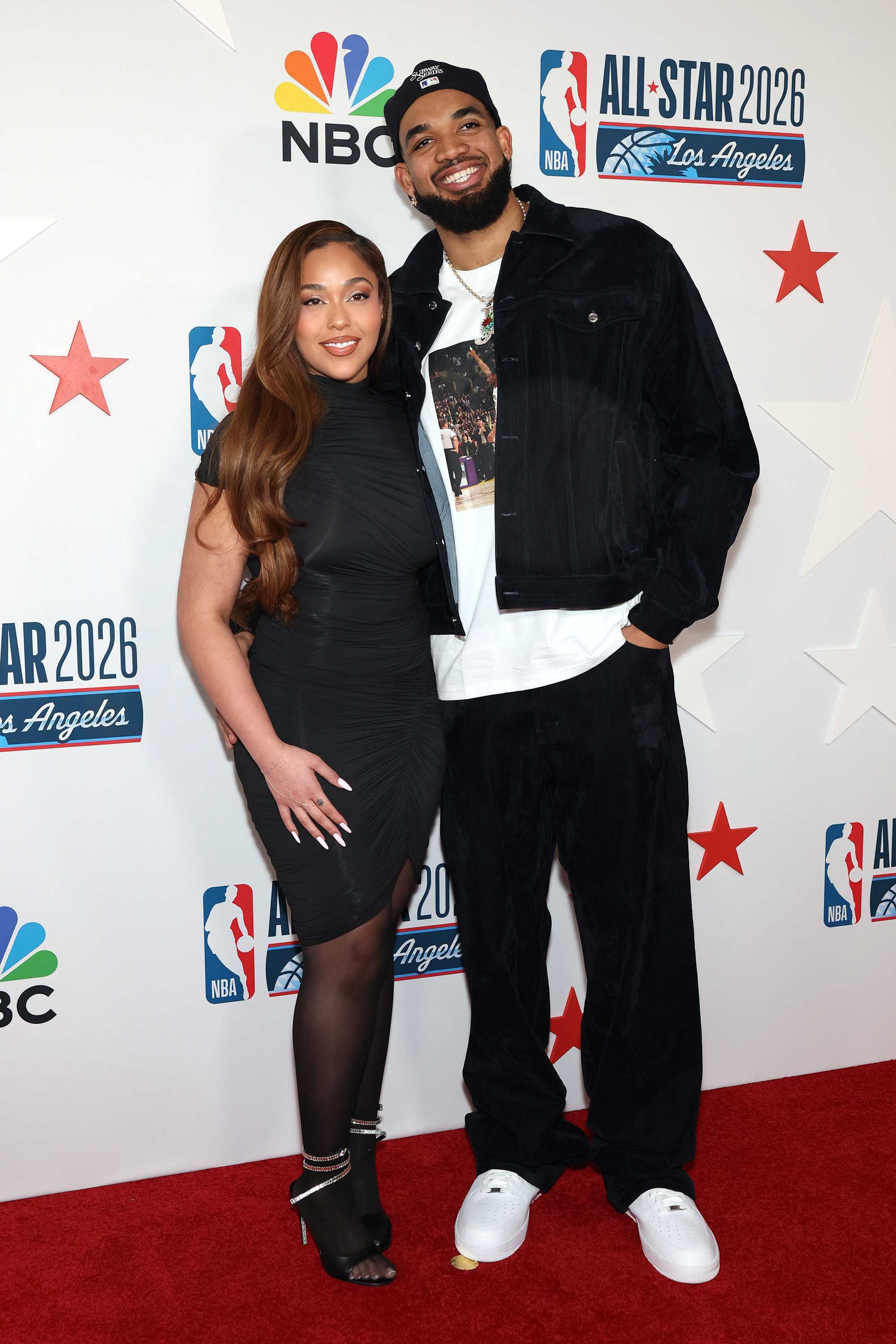 LOS ANGELES, CALIFORNIA - FEBRUARY 13: (L-R) Jordyn Woods and Karl-Anthony Towns attend the Los Angeles Clippers & Comcast NBCUniversal's NBA All-Star Legendary Tip-Off Celebration at Los Angeles County Museum of Art on February 13, 2026 in Los Angeles, California. (Photo by Monica Schipper/Getty Images)