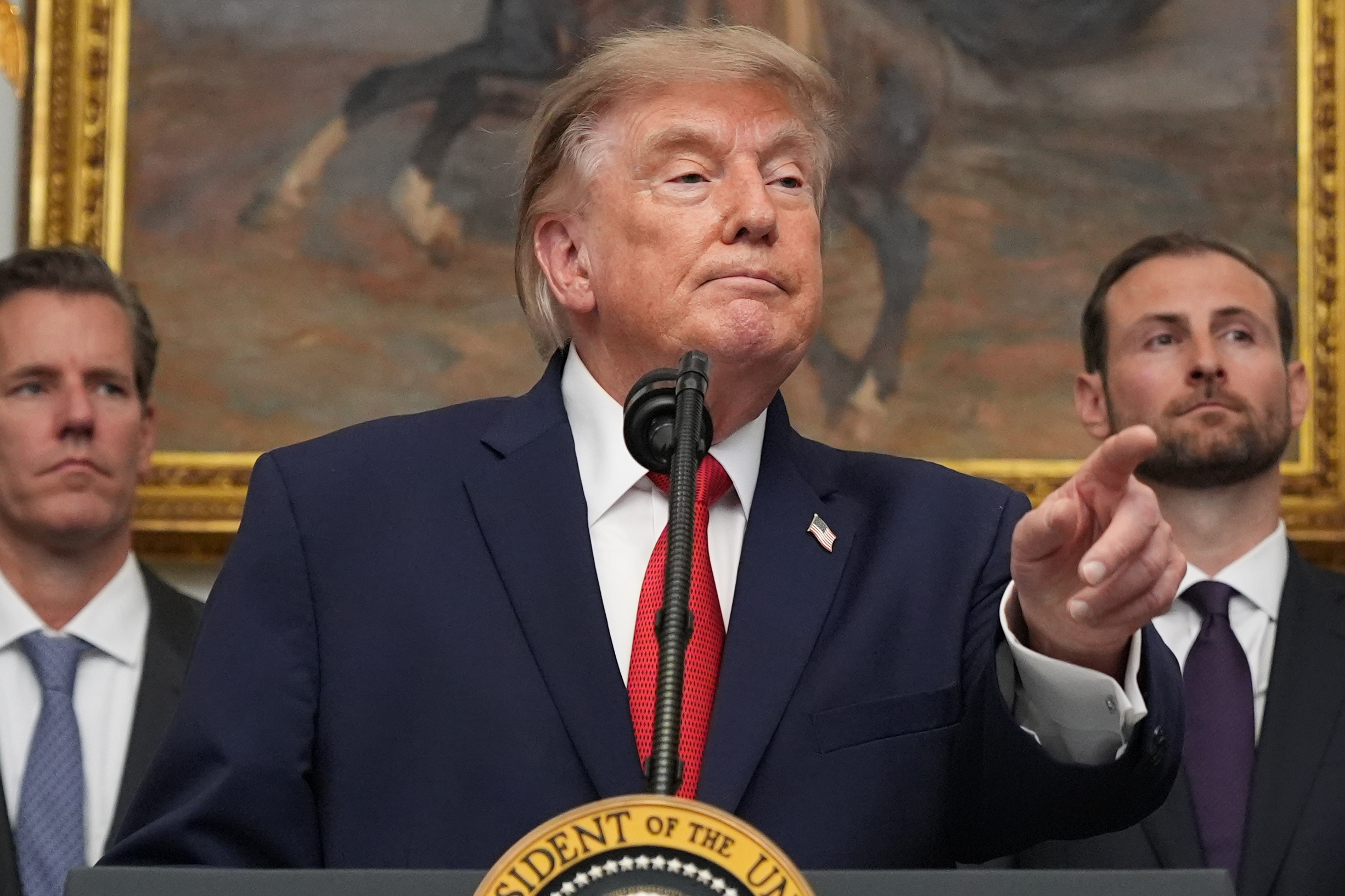 President Donald Trump speaks during a meeting with technology leaders in the Roosevelt Room of the White House, Wednesday, Aug. 19, 2026, in Washington. (AP Photo/Jacquelyn Martin)