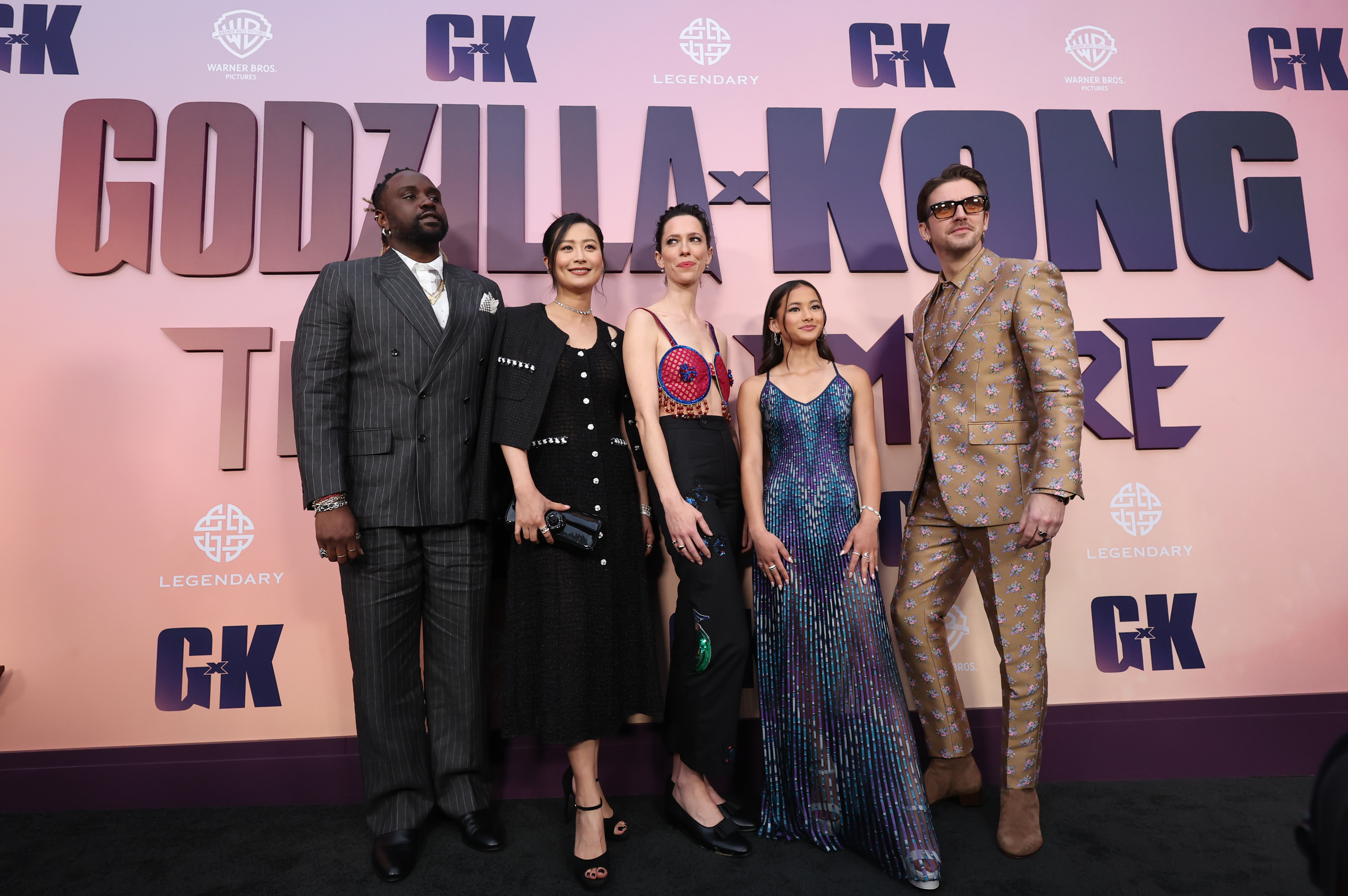HOLLYWOOD, CALIFORNIA - MARCH 25: (L-R) Brian Tyree Henry, Fala Chen, Rebecca Hall, Kaylee Hottle and Dan Stevens attend Warner Bros. Premiere of
