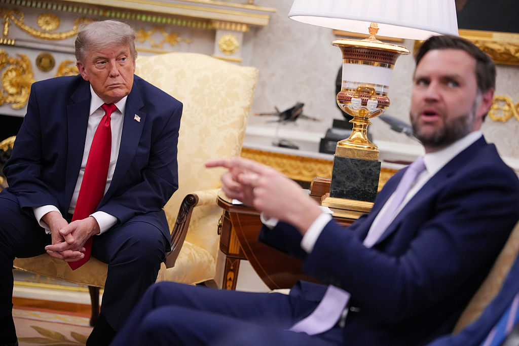 WASHINGTON, DC - JUNE 24: U.S. President Donald Trump looks on as U.S. Vice President JD Vance speaks during a meeting with NATO Secretary-General Mark Rutte in the Oval Office of the White House on June 24, 2026 in Washington, DC. Secretary-General Mark Rutte is meeting with the President before the annual NATO summit  next month and as the Pentagon does a six-month review of American forces in Europe. (Photo by Andrew Harnik/Getty Images)