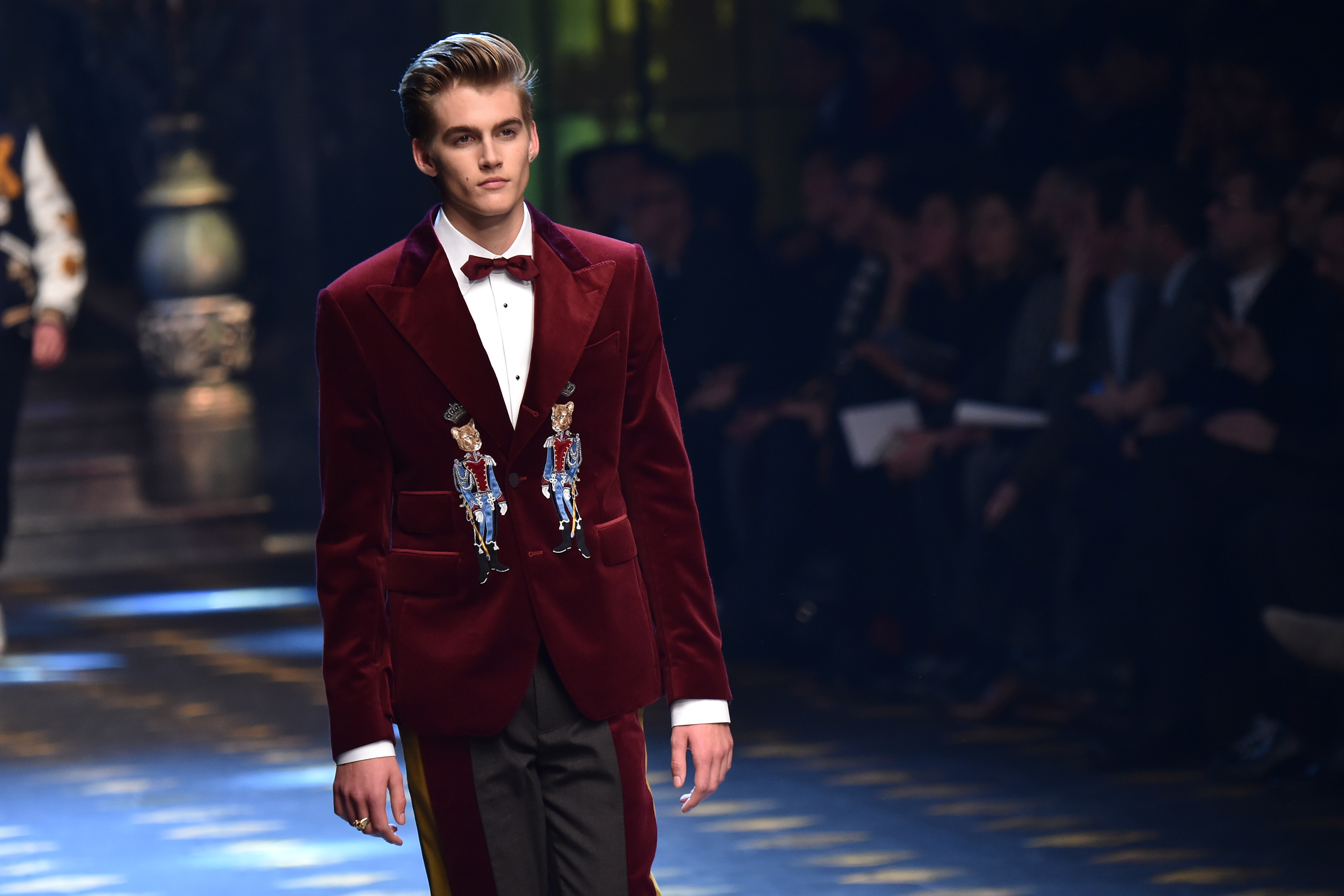 MILAN, ITALY - JANUARY 14:  Presley Gerber walks the runway at the Dolce & Gabbana show during Milan Men's Fashion Week Fall/Winter 2017/18 on January 14, 2017 in Milan, Italy.  (Photo by Jacopo Raule/Getty Images)