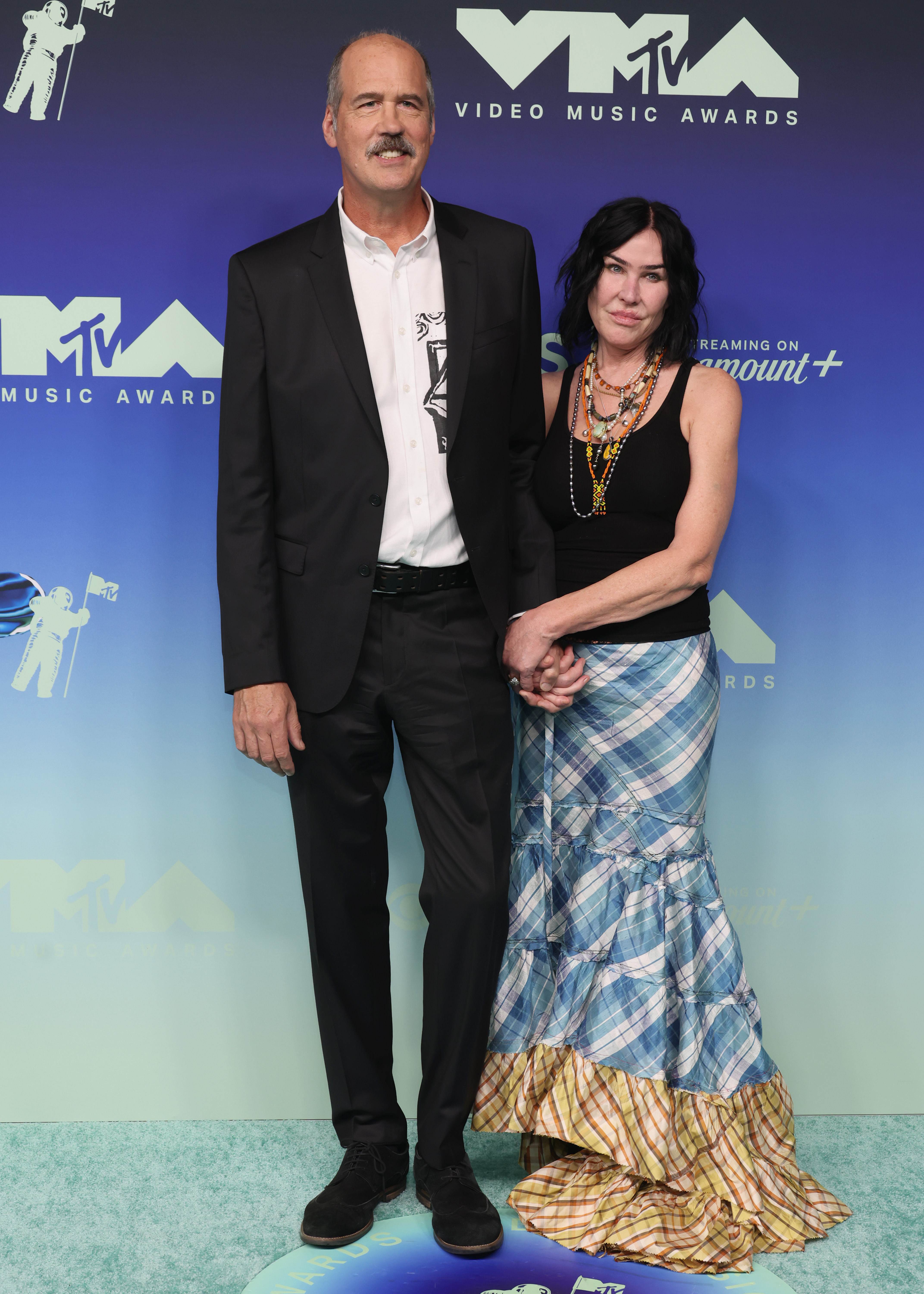 LOS ANGELES, CALIFORNIA - SEPTEMBER 27: (L-R) Krist Novoselic of Nirvana and Darbury Stenderu attend the 2026 MTV Video Music Awards at Peacock Theater on September 27, 2026 in Los Angeles, California.  (Photo by John Shearer/WireImage)