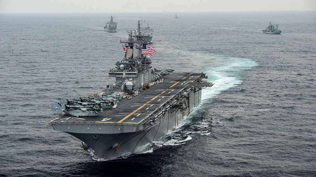 In this handout photo provided by the U.S. Navy, the amphibious assault ship USS Boxer transits the East Sea on March 8, 2016 during Exercise Ssang Yong 2016. Ssang Yong 16 is a biennial combined...