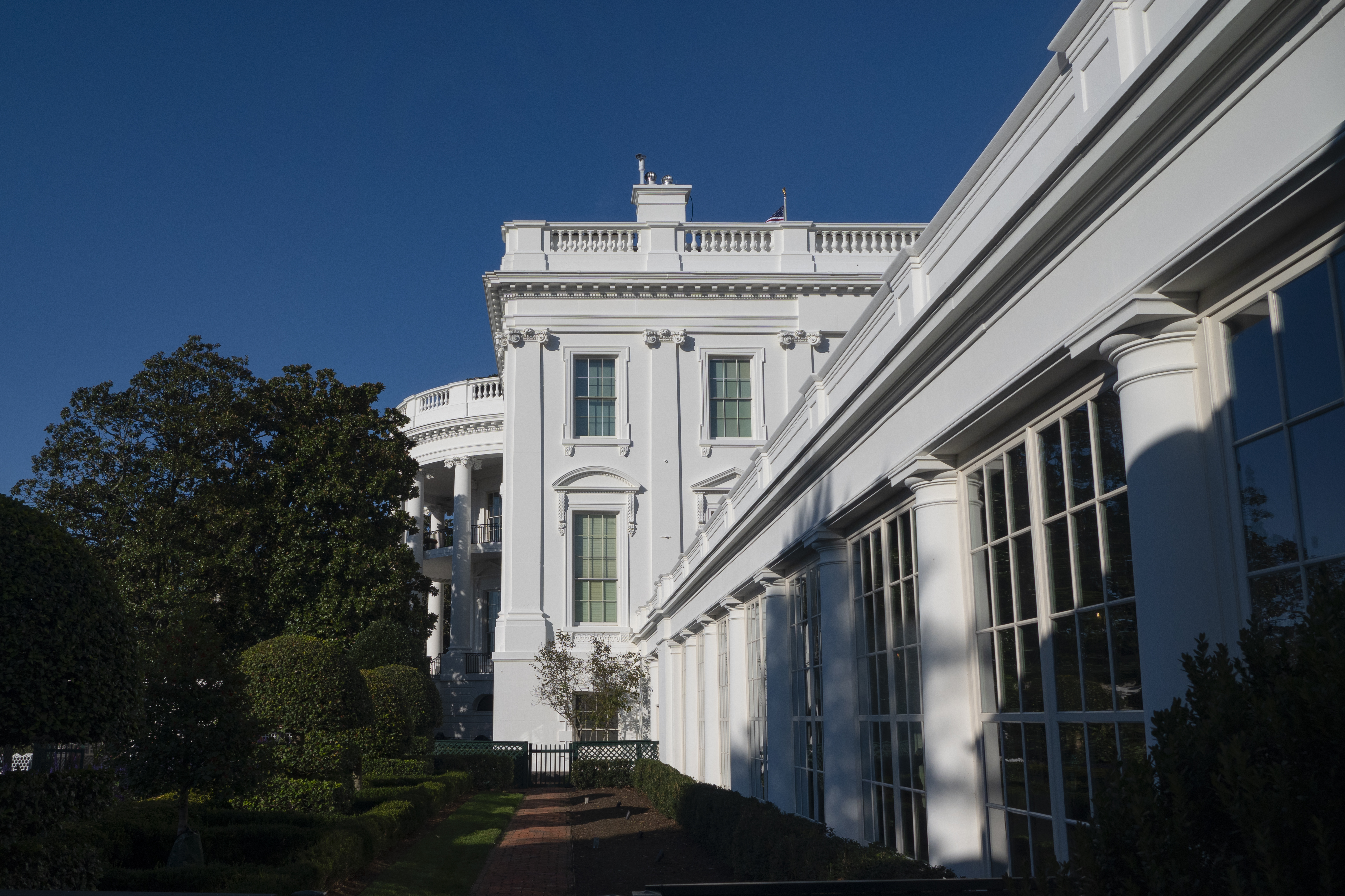 WASHINGTON DC - NOVEMBER 8: The East Wing of the White House is seen on a clear, fall day on November 08, 2023 in Washington DC. (Photo by Kevin Carter/Getty Images)