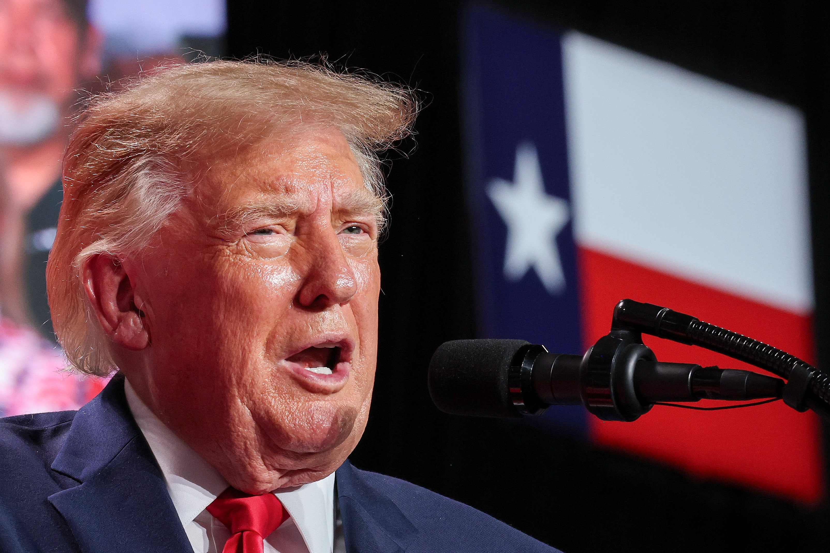 SAN ANTONIO, TEXAS - OCTOBER 07: U.S. President Donald Trump speaks on stage during a campaign rally at the Freeman Coliseum on October 07, 2026 in San Antonio, Texas. On his third trip to the state in the last 30 days, Trump is visiting Texas to campaign for Republican candidates, including Senate candidate and Texas Attorney General Ken Paxton, ahead of the midterm elections. (Photo by Win McNamee/Getty Images)