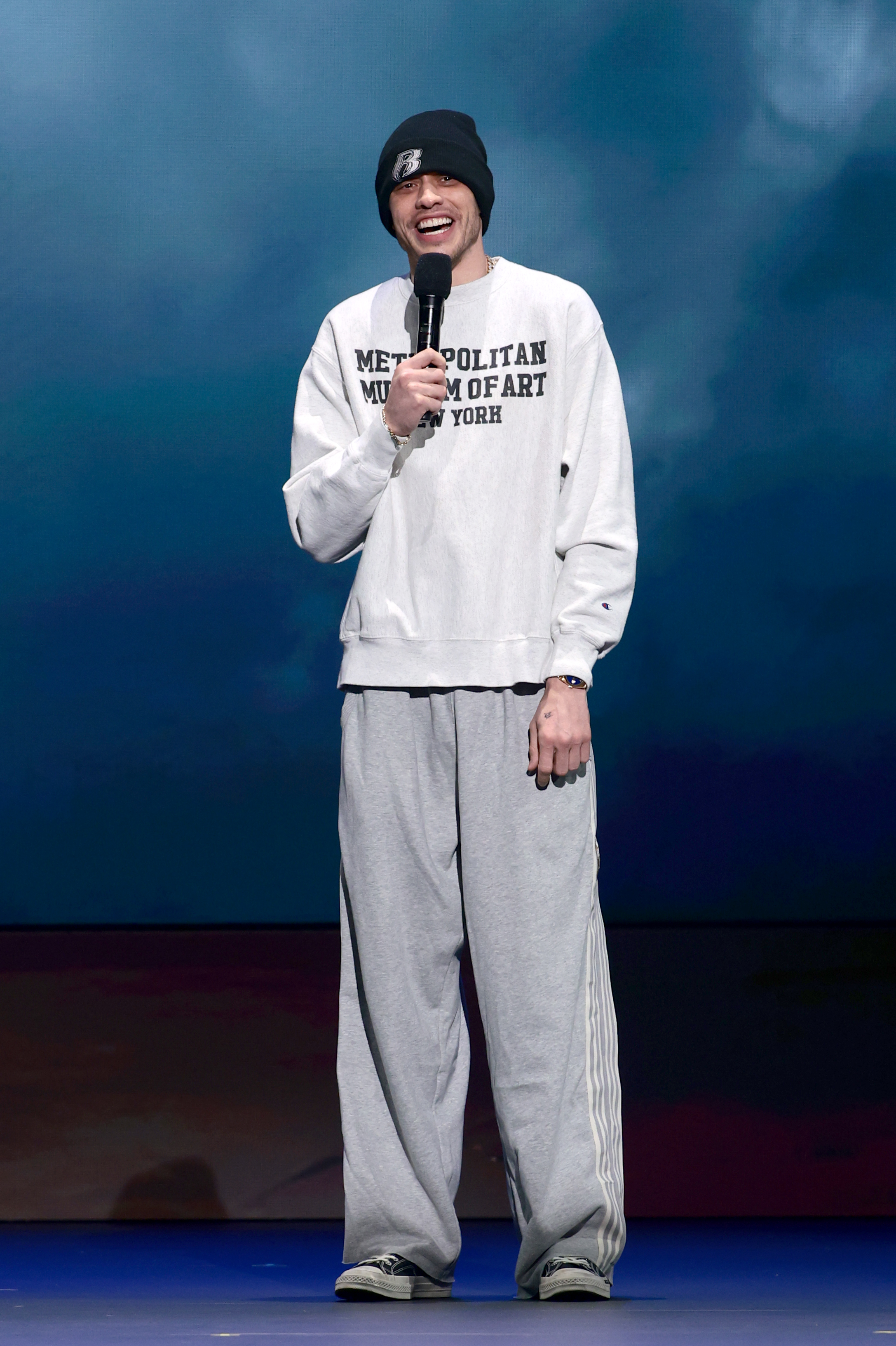 NEW YORK, NEW YORK - MAY 13: Pete Davidson speaks onstage during the 2026 Netflix Upfront at Sunset Pier 94 Studios on May 13, 2026 in New York City. (Photo by Dimitrios Kambouris/Getty Images for Netflix)